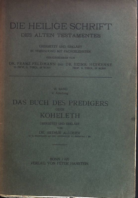 Das Buch des Predigers oder Koheleth