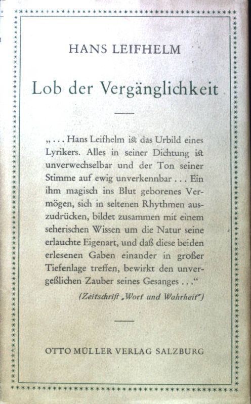 Lob der Vergänglichkeit : Gedichte