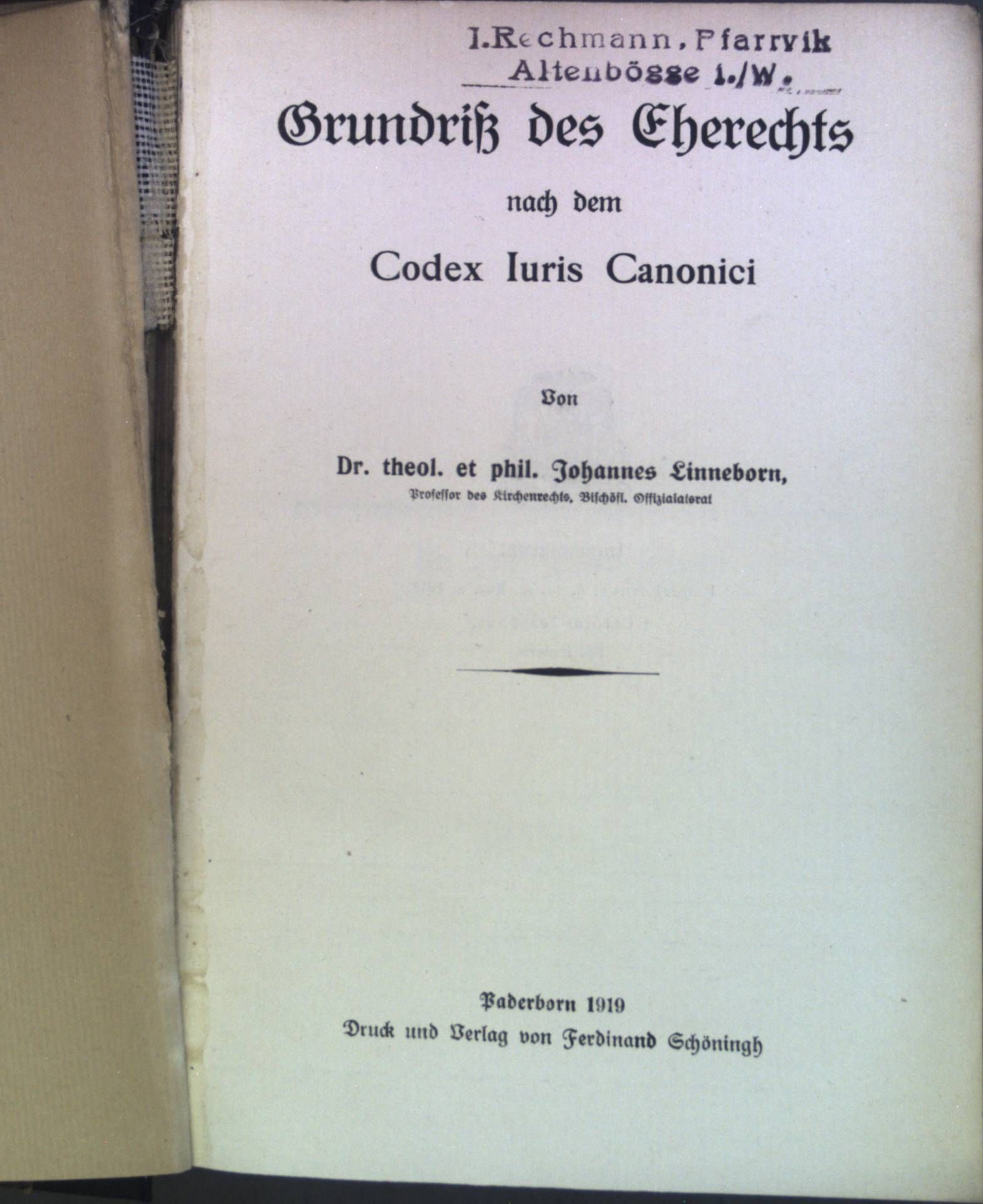 Grundriß des Eherechts nach dem Codex Iuris Canonici