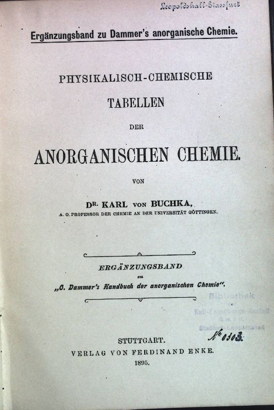 Physikalisch-chemische Tabellen der Anorganischen Chemie