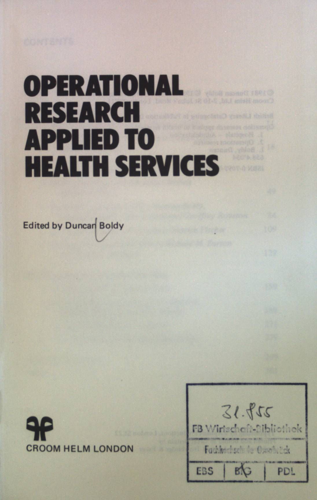 Operational Research Applied to Health Services