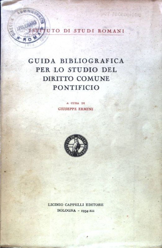 Guida Bibliografica per lo studio del diritto Comune Pontificio