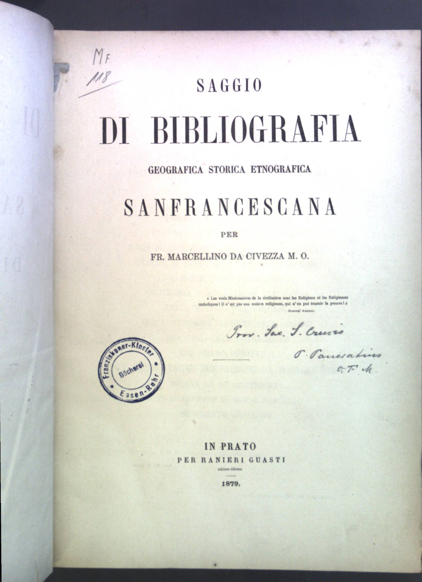 Saggio di Bibliografia geografica storica etnografica Sanfrancescana