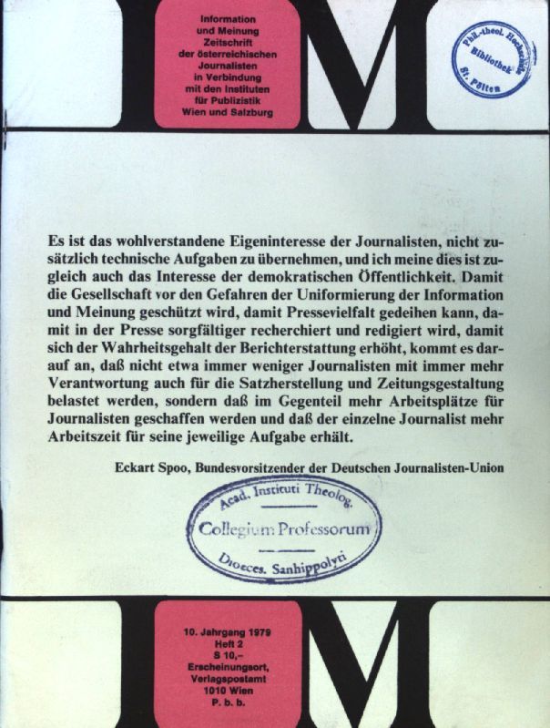 Journalisten auf dem Prüfstand. - in: IM - Information und Meinung