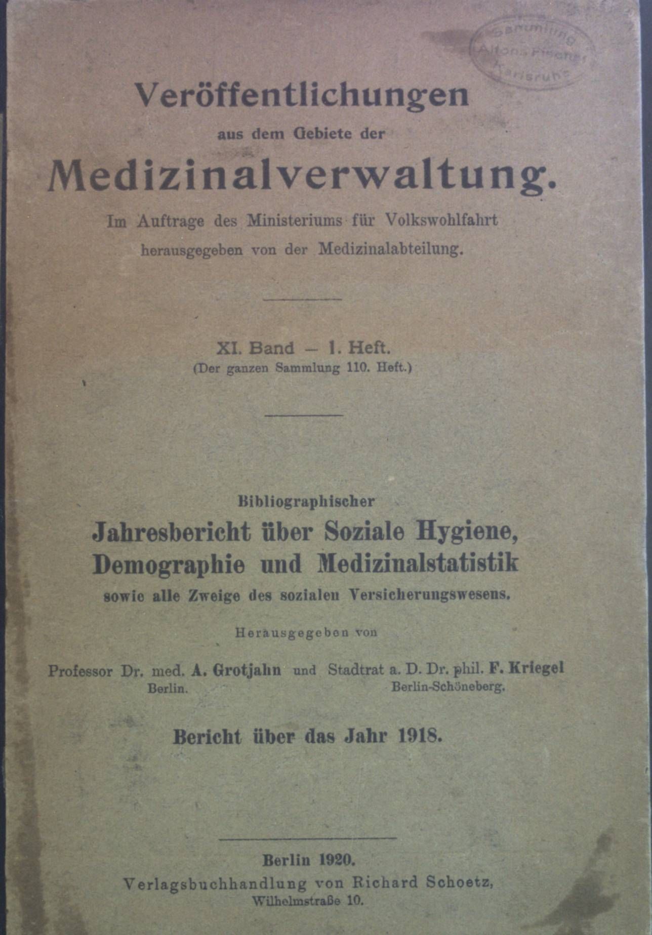 Bibliographischer Jahresbericht über Soziale Hygiene, Demographie und Medizinalstatistik sowie alle Zweige des sozialen Versicherungswesens: Bericht über das Jahr 1918