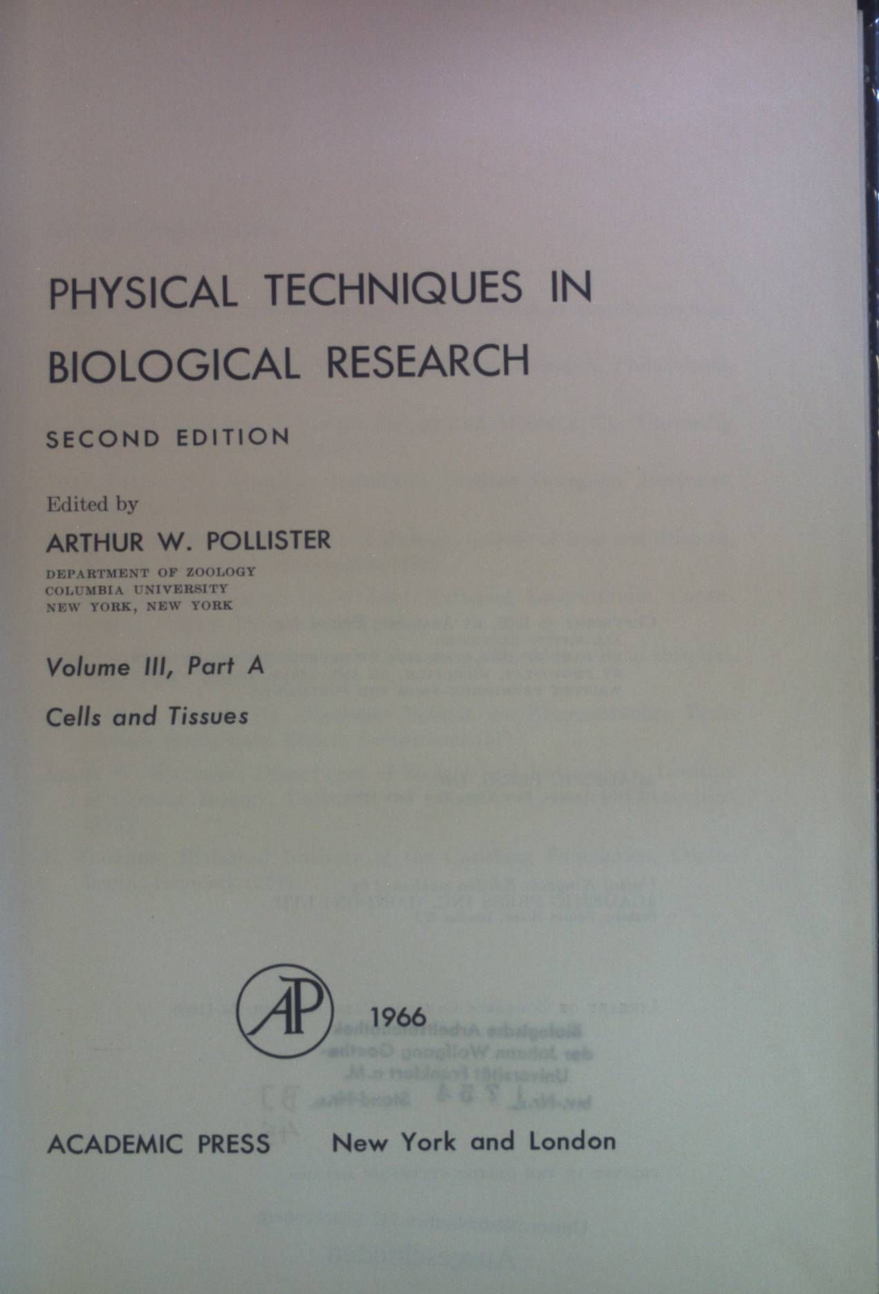 Physical Techniques in Biological Research, Vol. 3, Part A: Cells and Tissues
