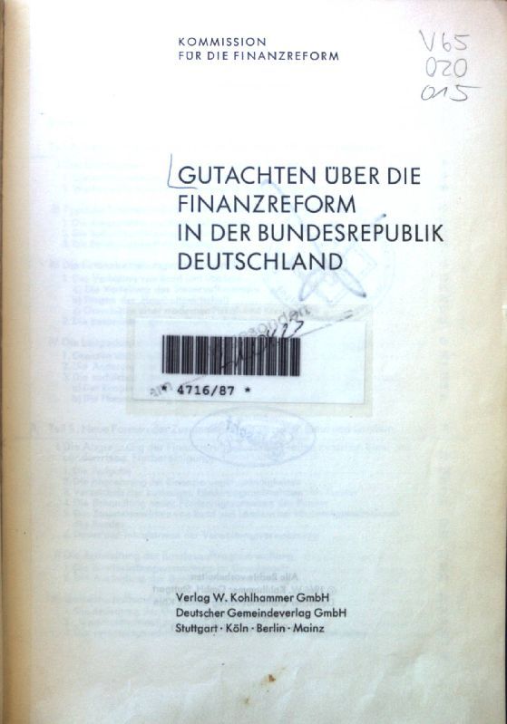Gutachten über die Finanzreform in der Bundesrepublik Deutschland