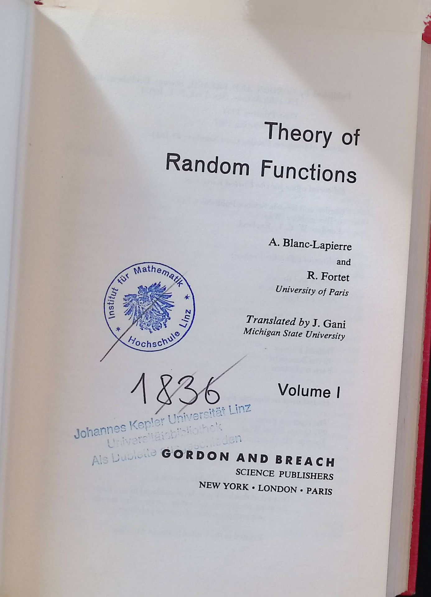 Theory of random functions - Vol. 1