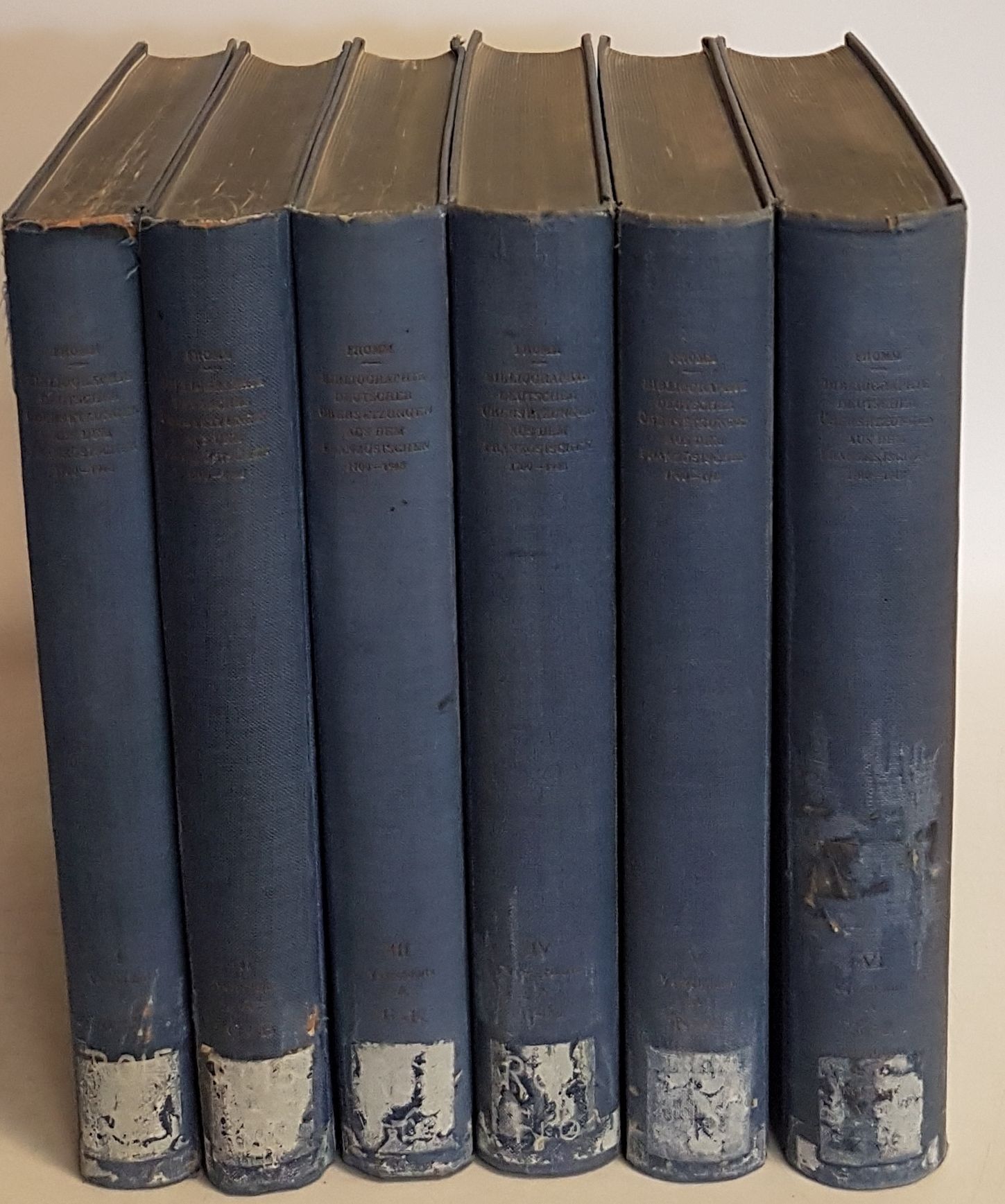 Bibliographie deutscher Übersetzungen aus dem Französischen 1700-1948/ Bibliography of German translations from the French 1700-1948/ Bibliographie des traductions Allemandes d'imprimes Francais 1700-1948 (6 Bände KOMPLETT) - Verzeichnis A: Bd.I - VI: A - Z/ Verzeichnis B/C/ Register A/B