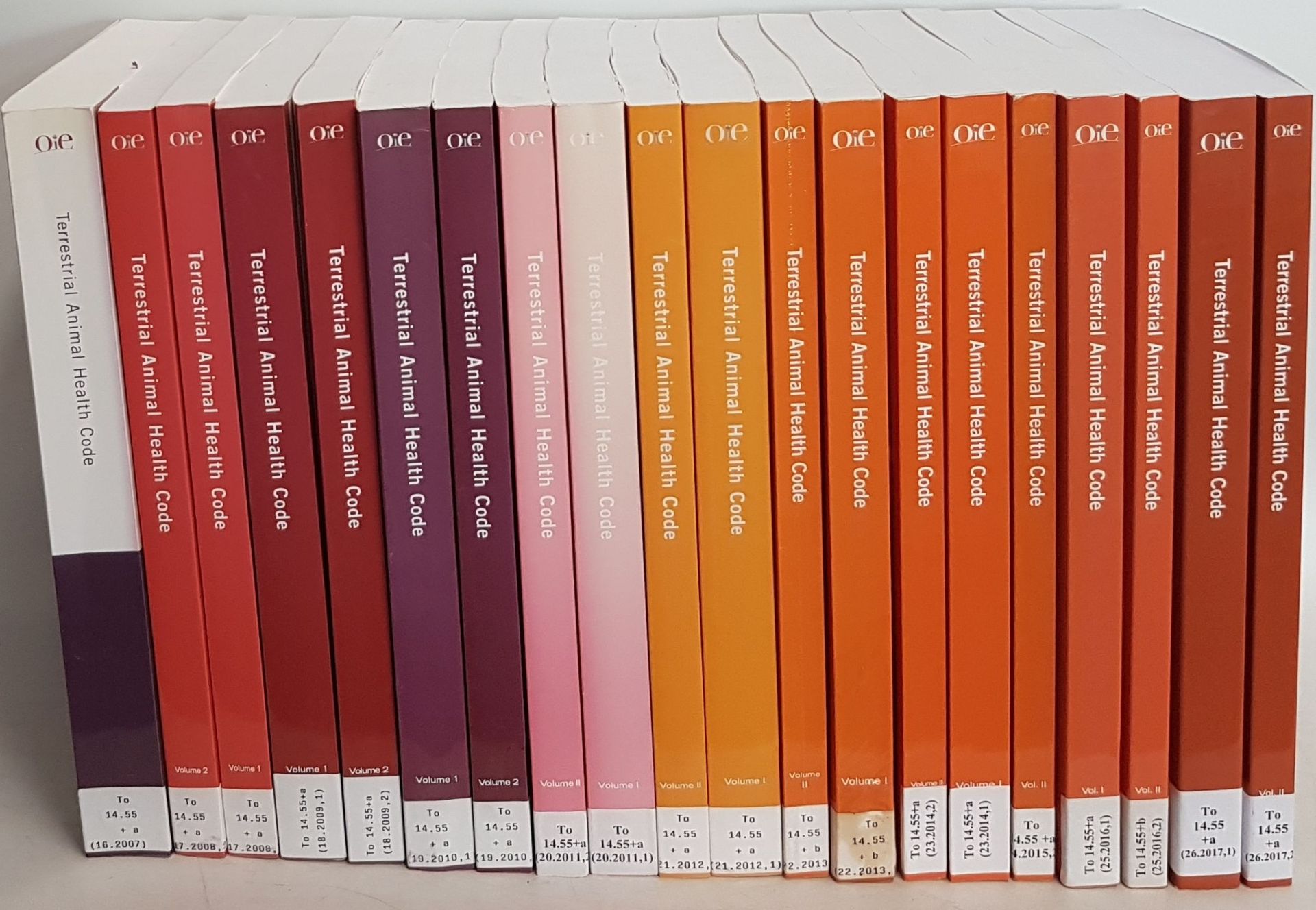 Terrestrial Animal Health Code (CONVOLUTE/ KONVOLUT aus 8 Jahrgängen) - hier vorhanden: 2007 - 2014 (2013 nur Teil I) - gebunden in 20 Büchern