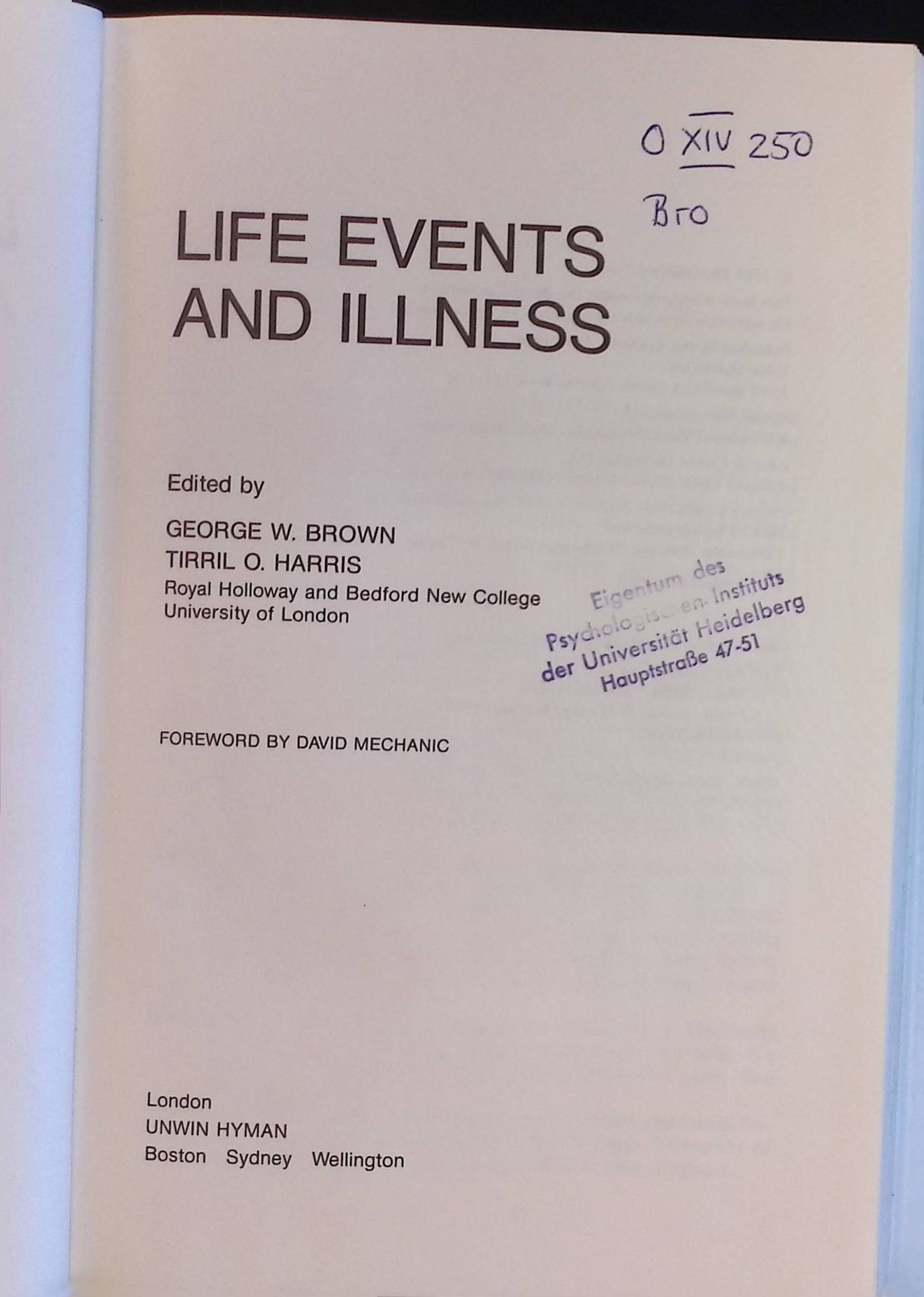 Life Events and Illness: A Reference Book for the Caring Professionals