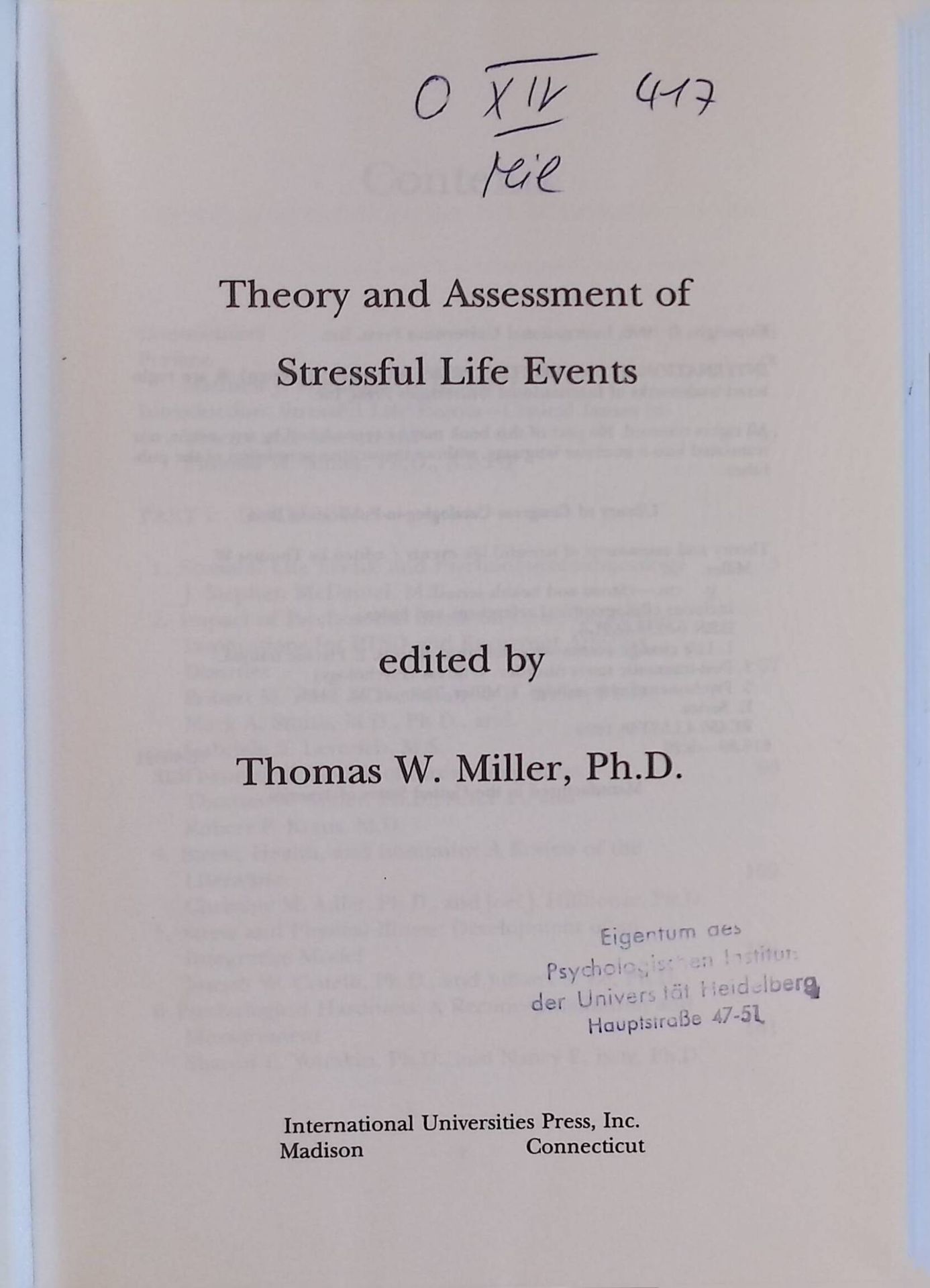 Theory and Assessment of Stressful Life Events