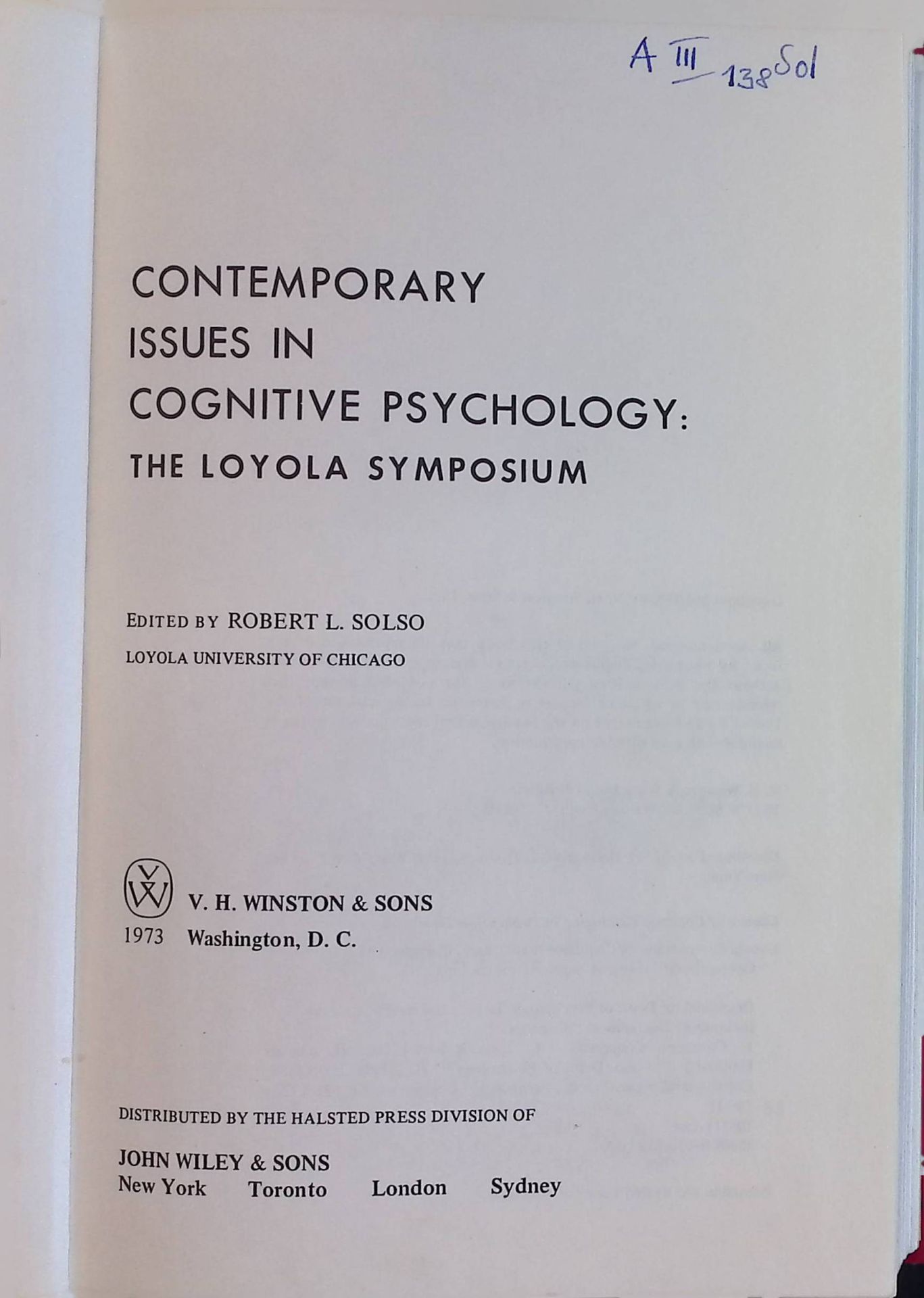 Contemporary Issues in Cognitive Psychology: Loyola Symposium Proceedings