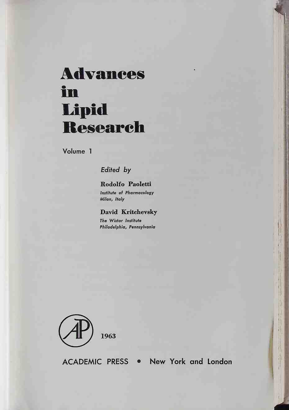 Advances in Lipid Research, Volume 1