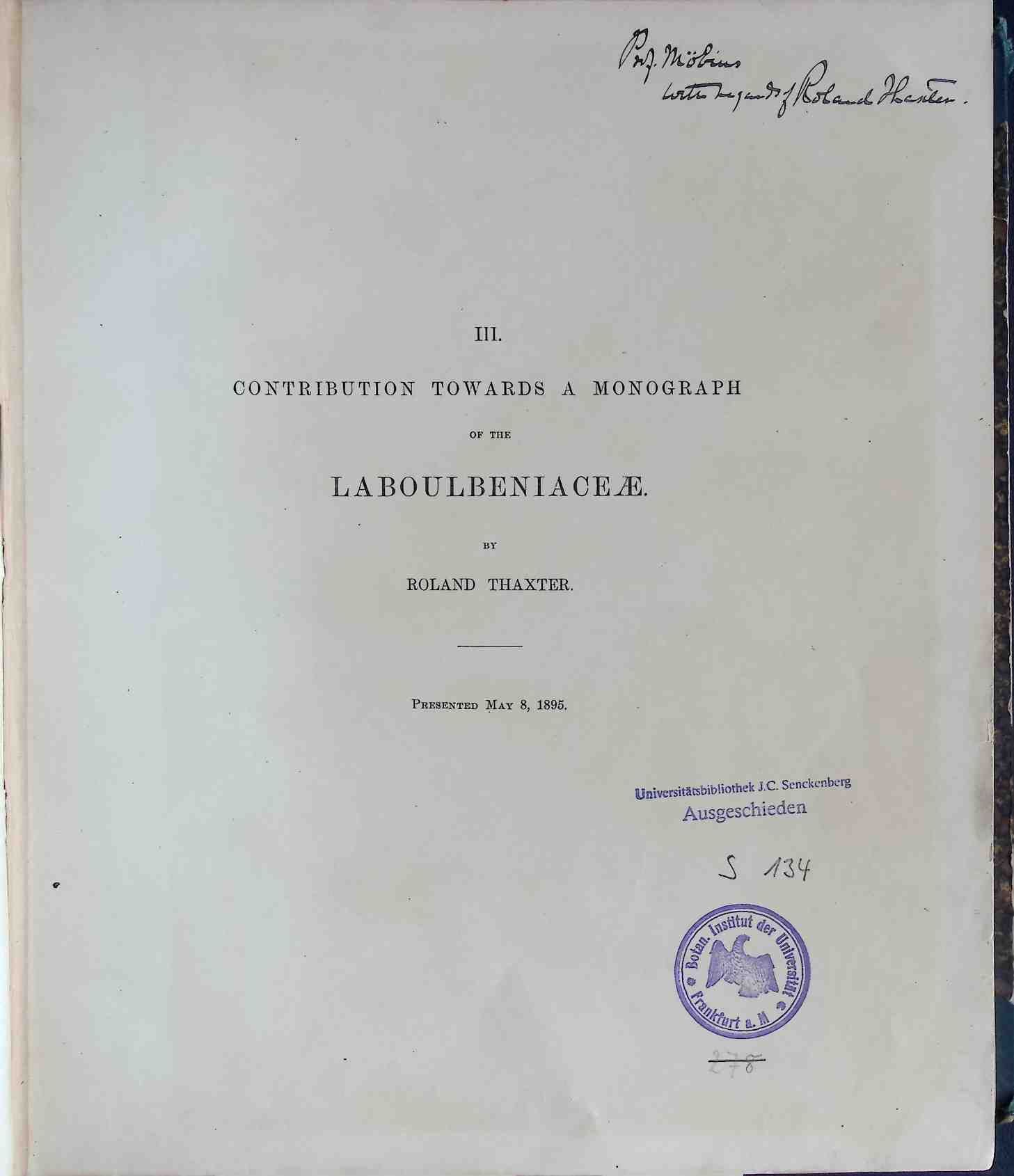 Contribution towards a monograph of the Laboulbeniales, III