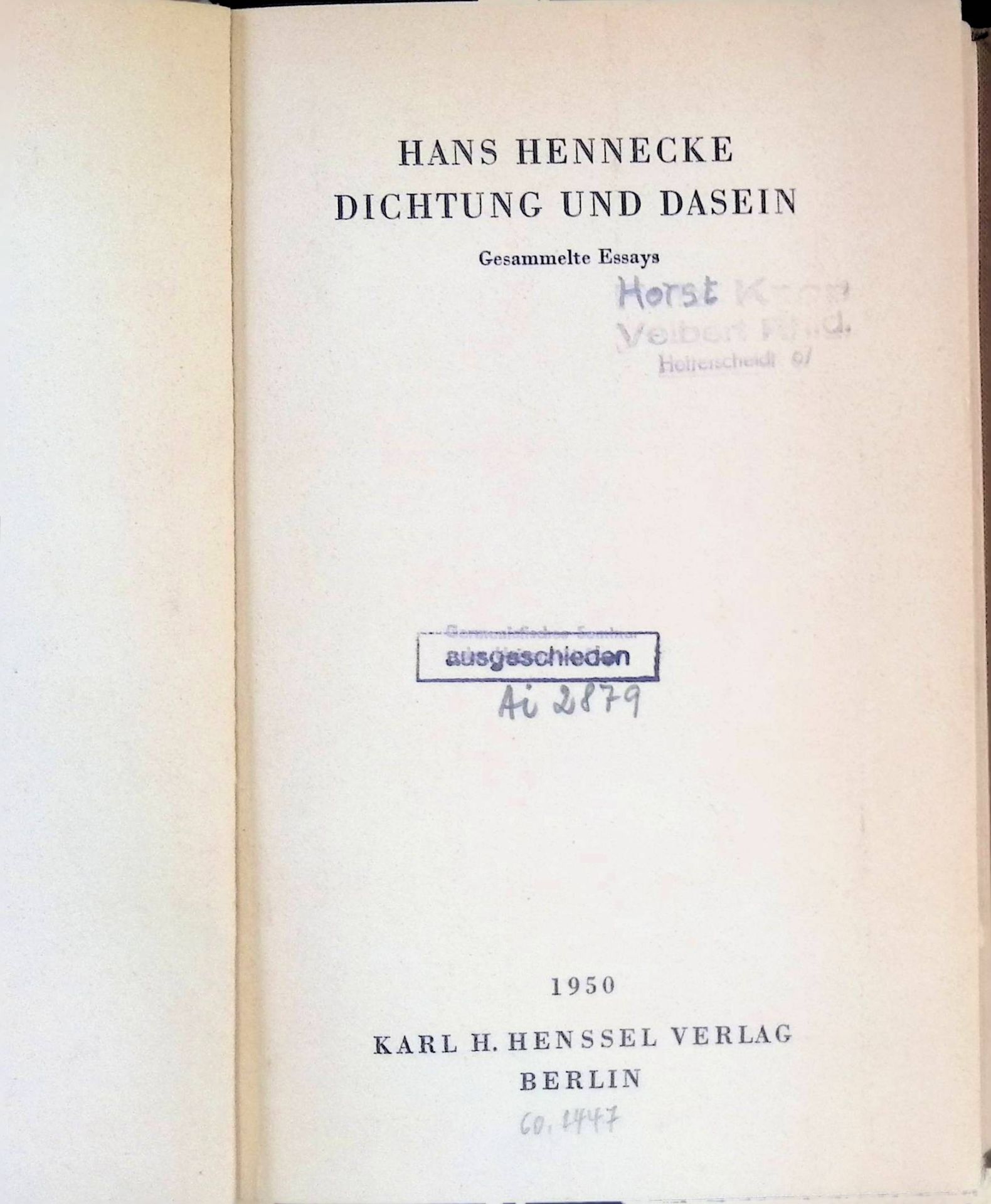 Dichtung und Dasein : Gesammelte Essays