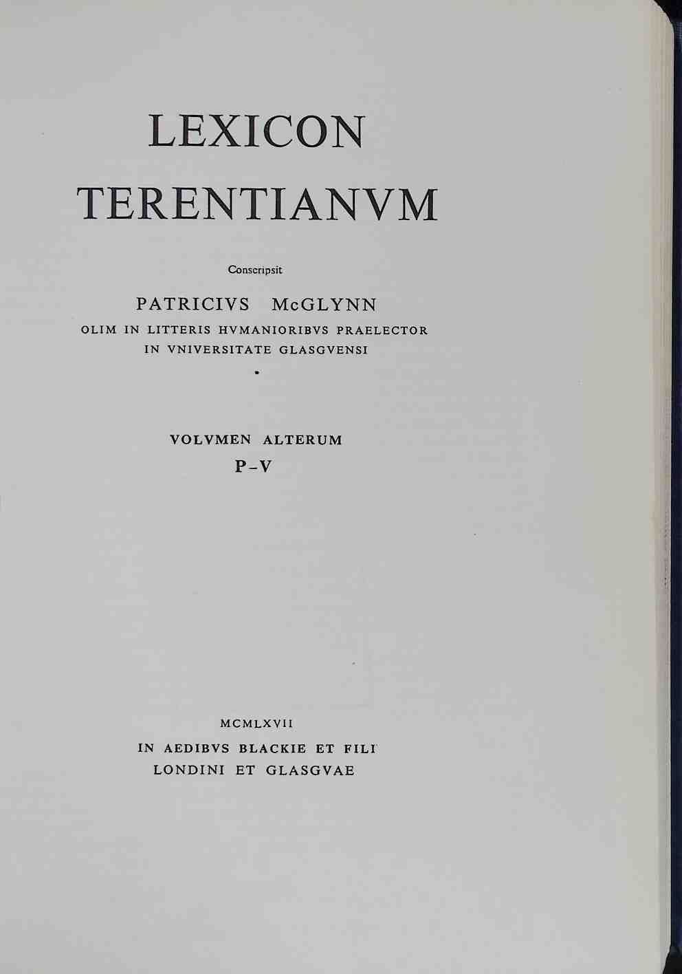 Lexicon Terentianum Volumen Altertum P-V