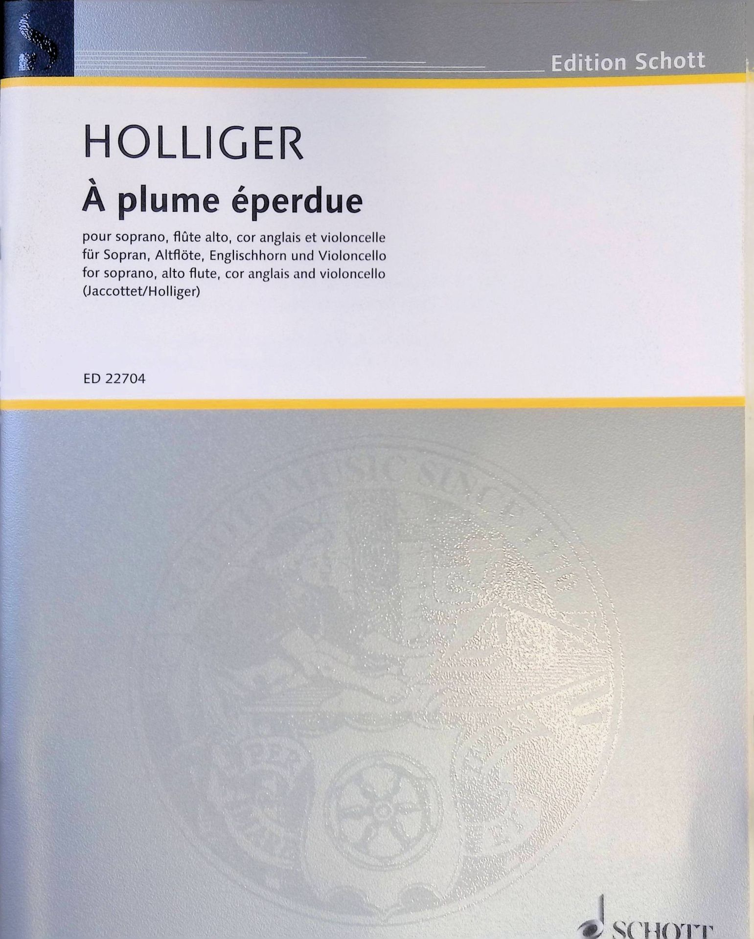 À plume éperdue: pour soprano, flûte alto, cor anglais et violoncelle - Singstimme (Sopran), Kammerensemble