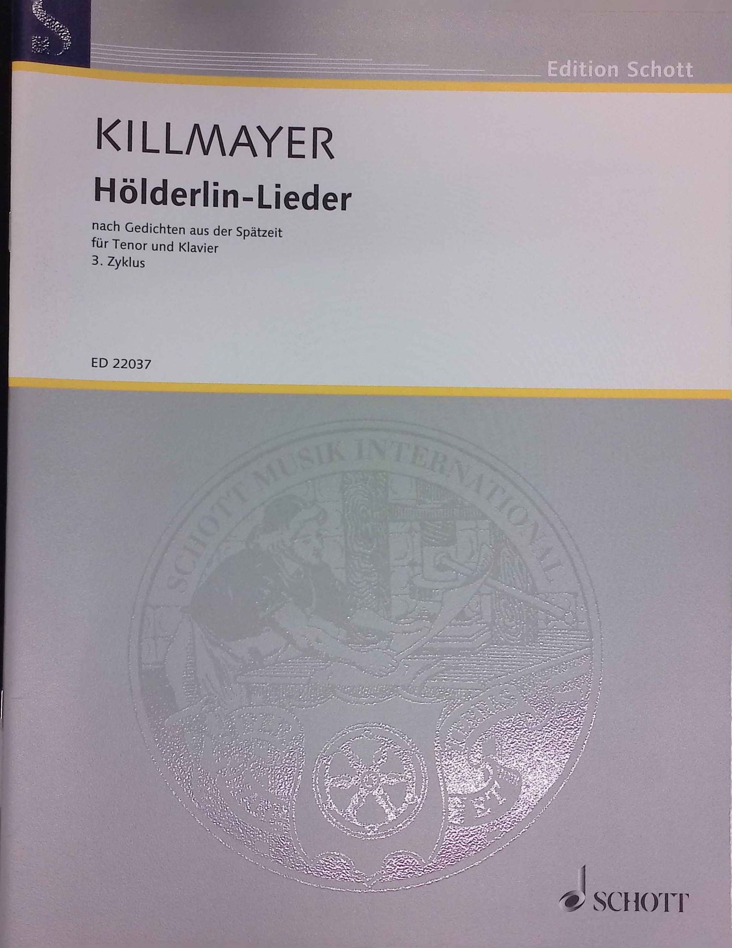 Hölderlin-Lieder – 3. Zyklus: nach Gedichten aus der Spätzeit, für Tenor und Klavier - Singstimme (Tenor), Klavier