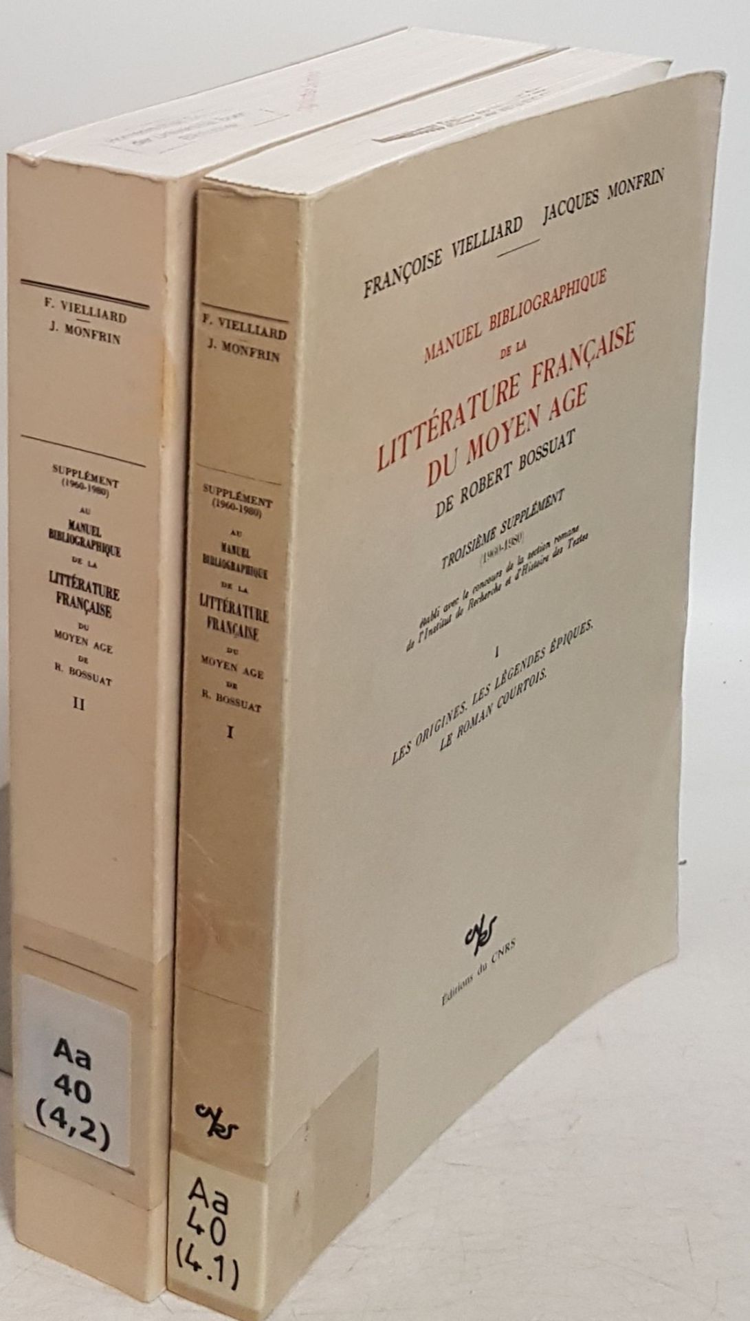 Manuel Bibliographique de la Littérature Francaise du Moyen Age: TROISIEME SUPPLEMENT (1960-1980) (2 tomes/ 2 Bände KOMPLETT) - Tome I: Les origines, les legendes epiques, le roman courtois/ Tome II: L'Ancien Francais (Chapitres IV à IX) le Moyen Francais