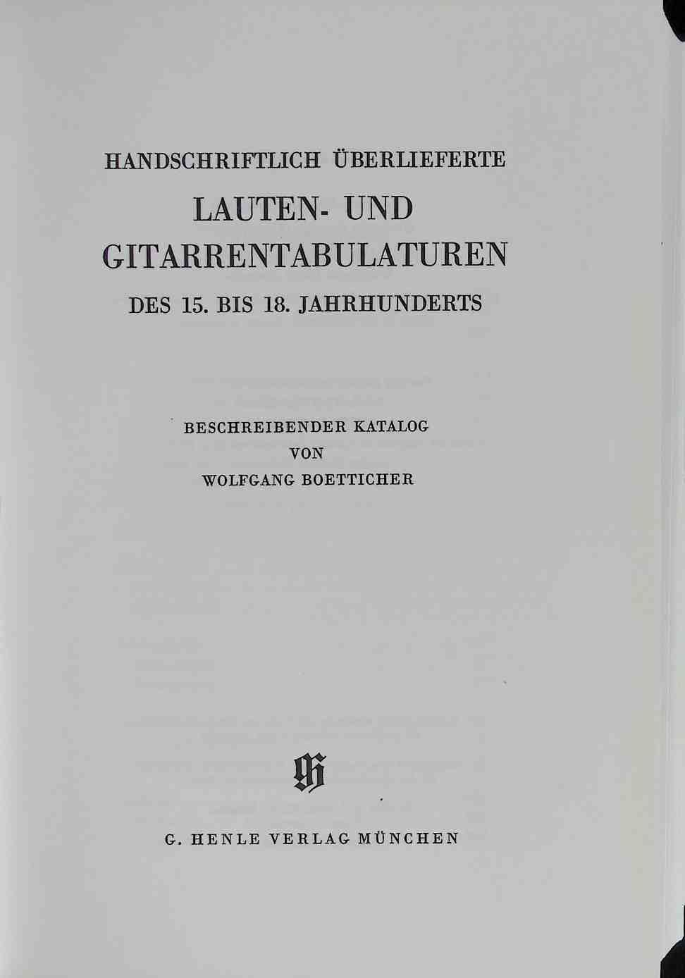 Handschriftlich überlieferte Lauten- und Gitarrentabulaturen des 15. bis 18. Jahrhunderts