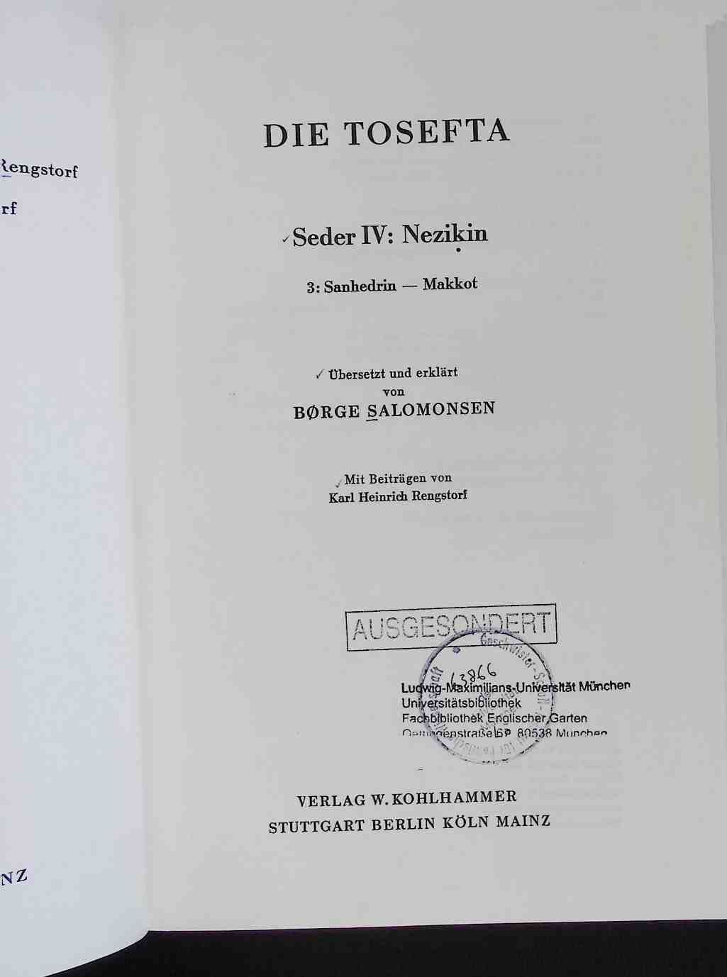 Die Tosefta - Seder IV: Nezikin