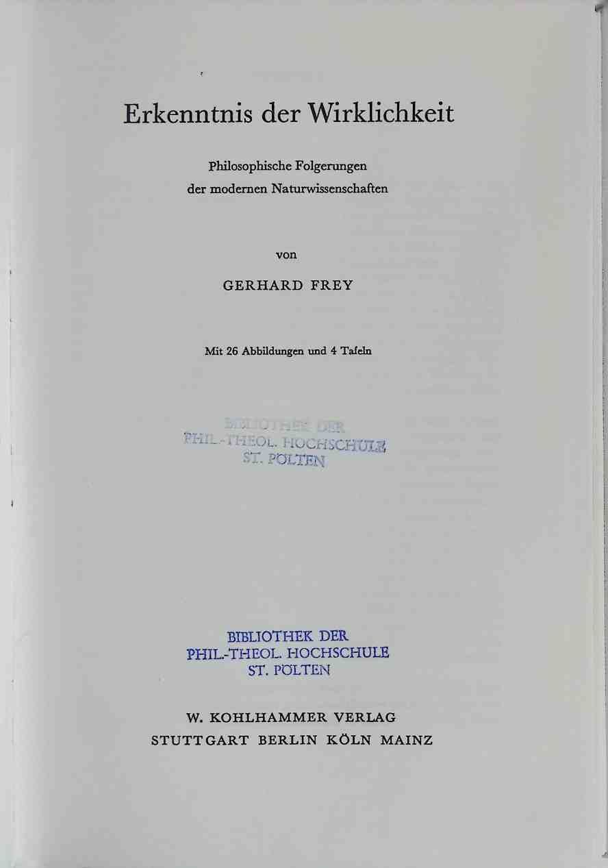 Erkenntnis der Wirklichkeit : Philosophische Folgerungen d. modernen Naturwissenschaften