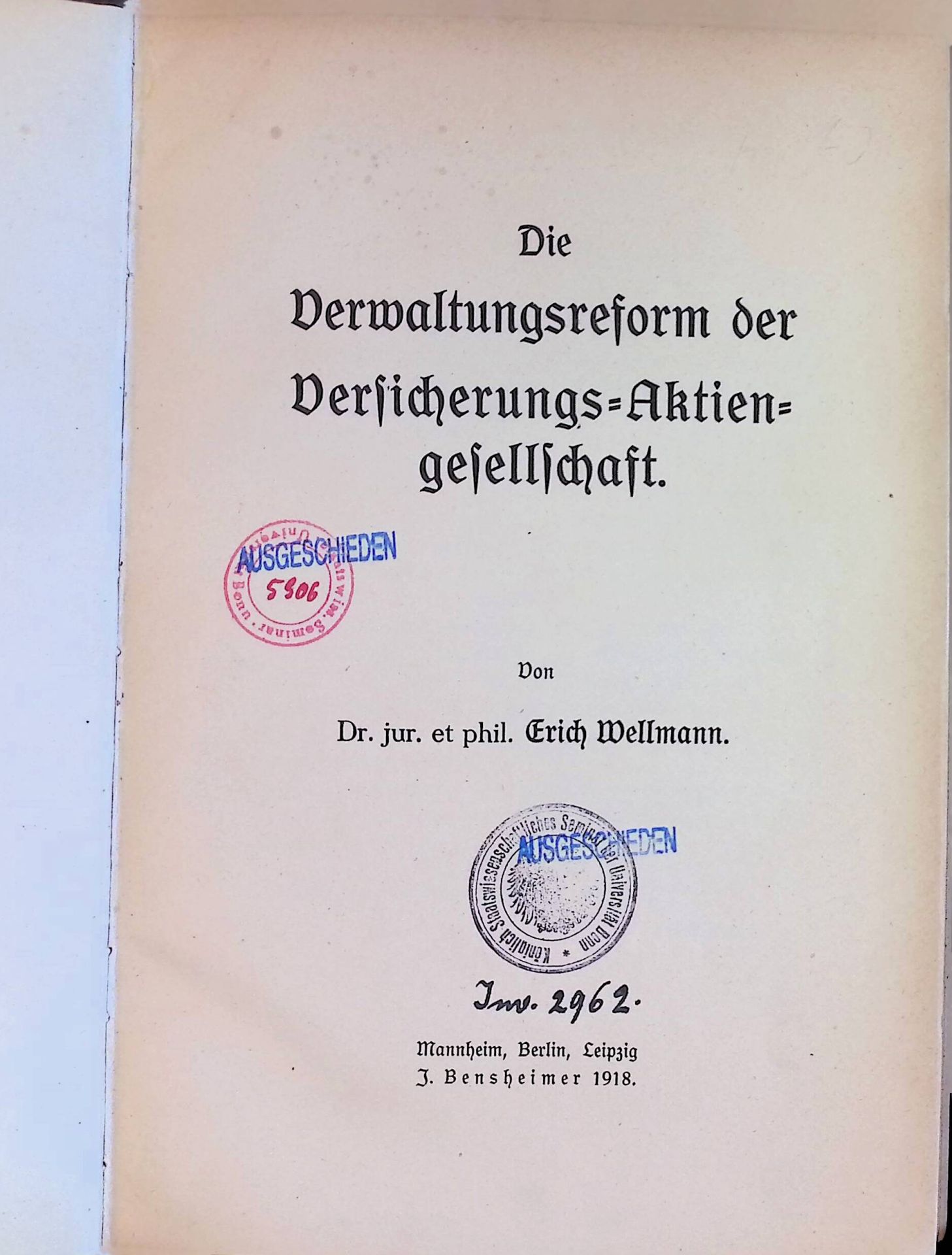 Die Verwaltungsreform der Versicherungs-Aktiengesellschaft