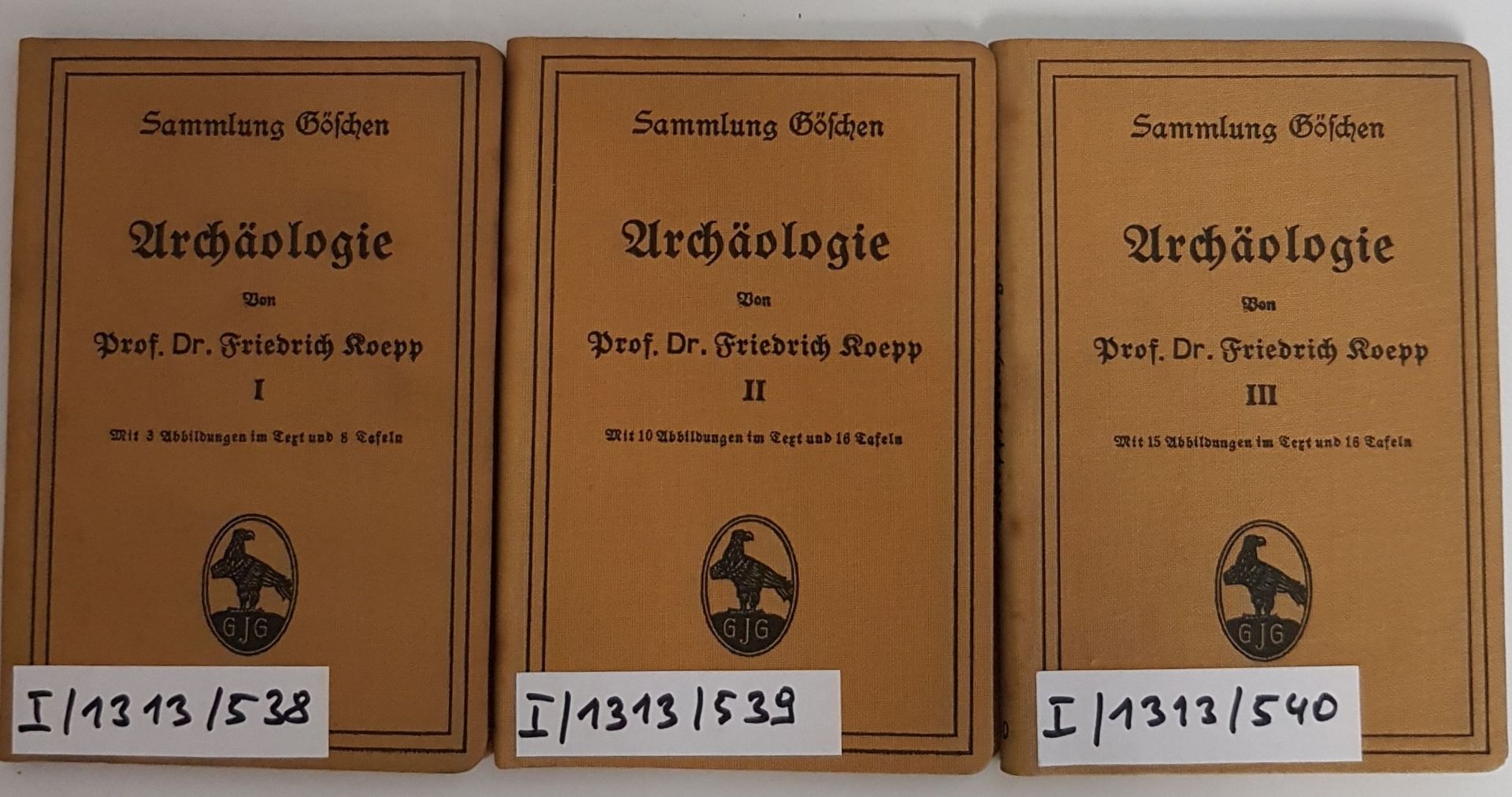 Archäologie (3 Bändchen KOMPLETT) - Bd.I: Einleitung, Widergewinnung der Denkmäler, Beschreibung der Denkmäler/ Bd.II: Beschreibung der Denkmäler/ Erklärung der Denkmäler/ Bd.III: Erklärung der Denkmäler/ Zeitbestimmung der Denkmäler