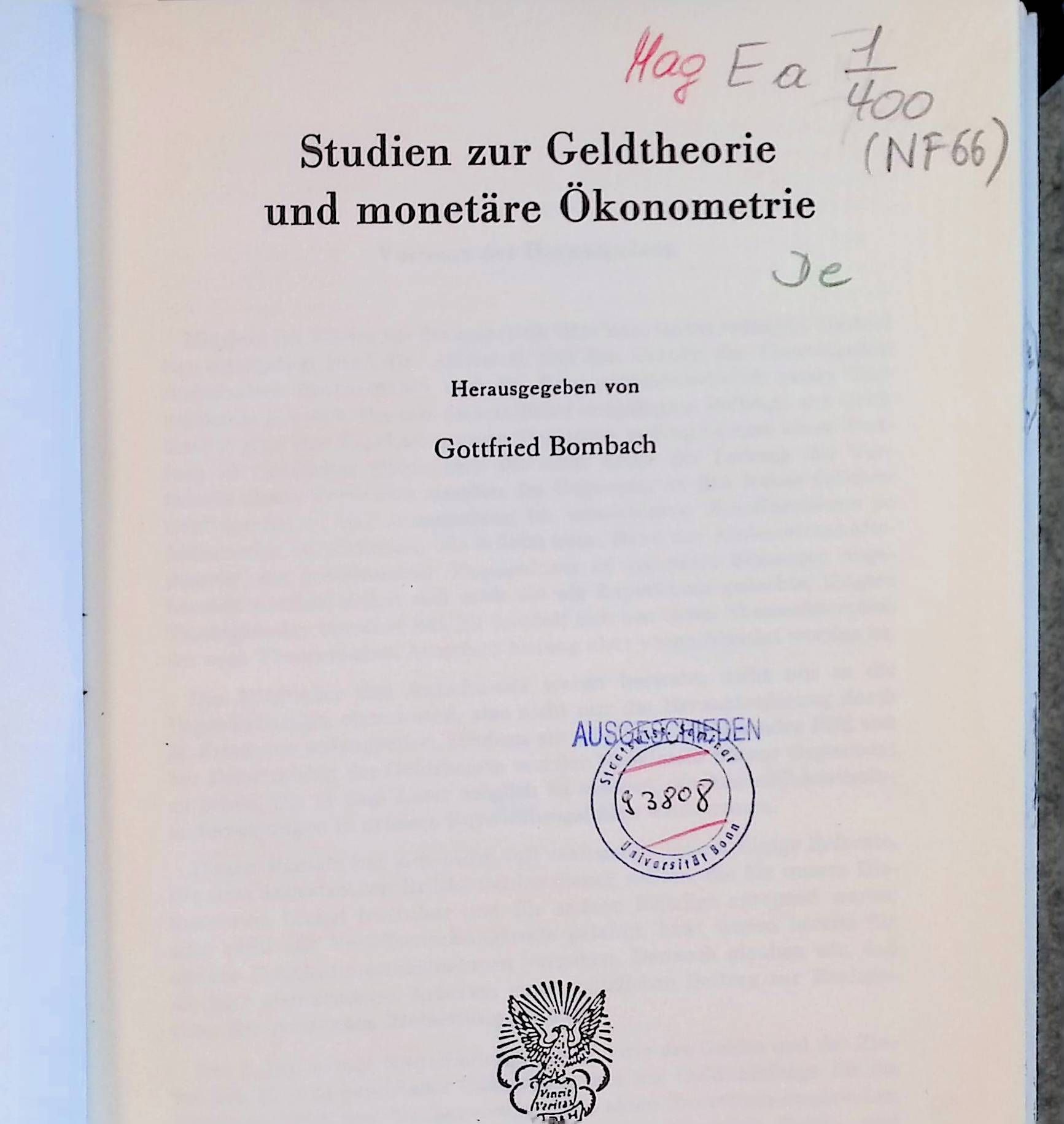 Studien zur Geldtheorie und monetäre Ökonometrie
