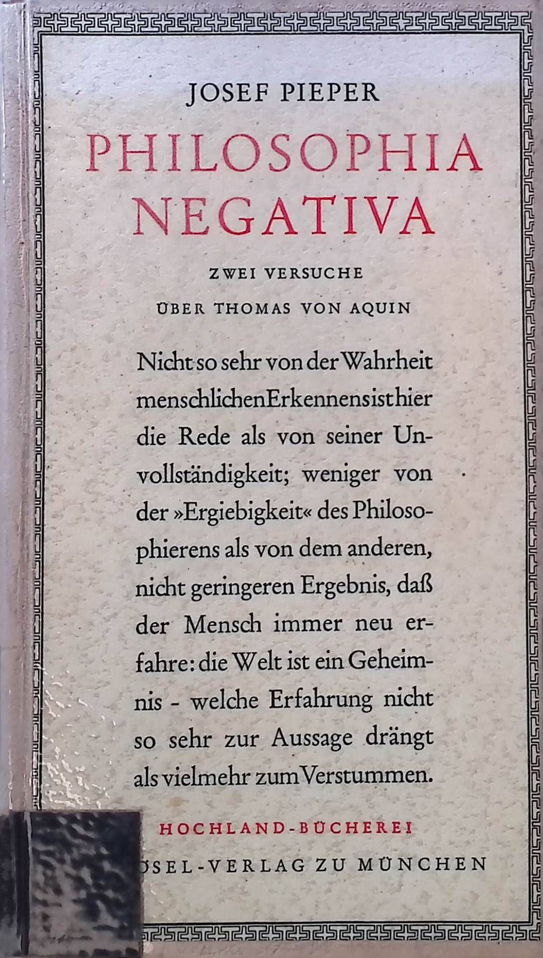 Philosophia negativa : 2 Versuche über Thomas von Aquin