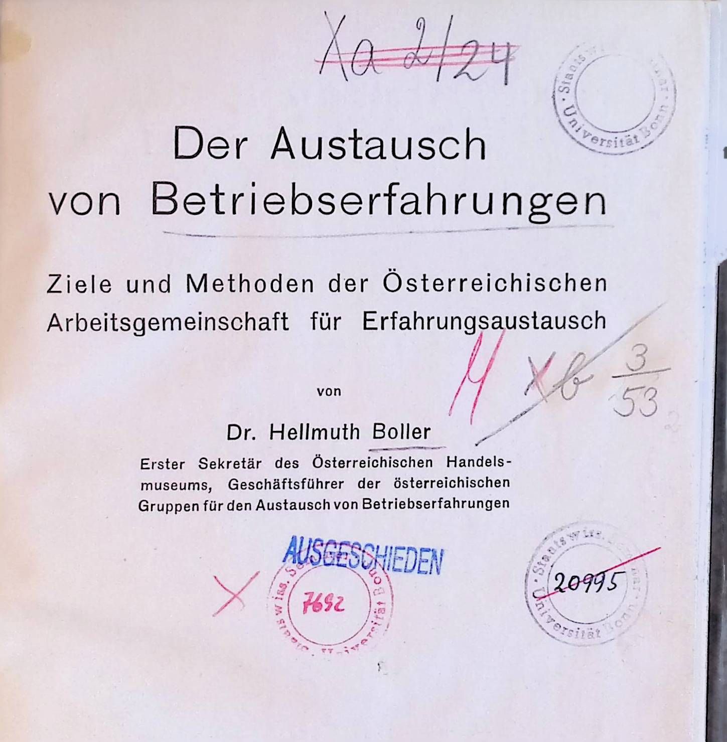 Der Austausch von Betriebserfahrungen : Ziele und Methoden der Österreichischen Arbeitsgemeinschaft für Erfahrungsaustausch