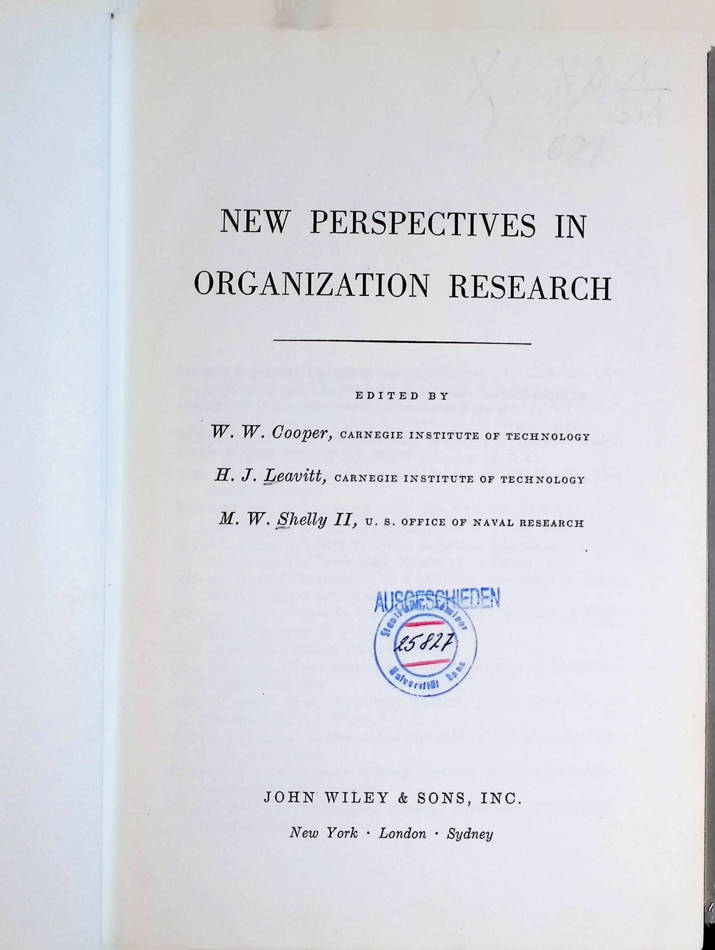 New Perspectives in Organization research