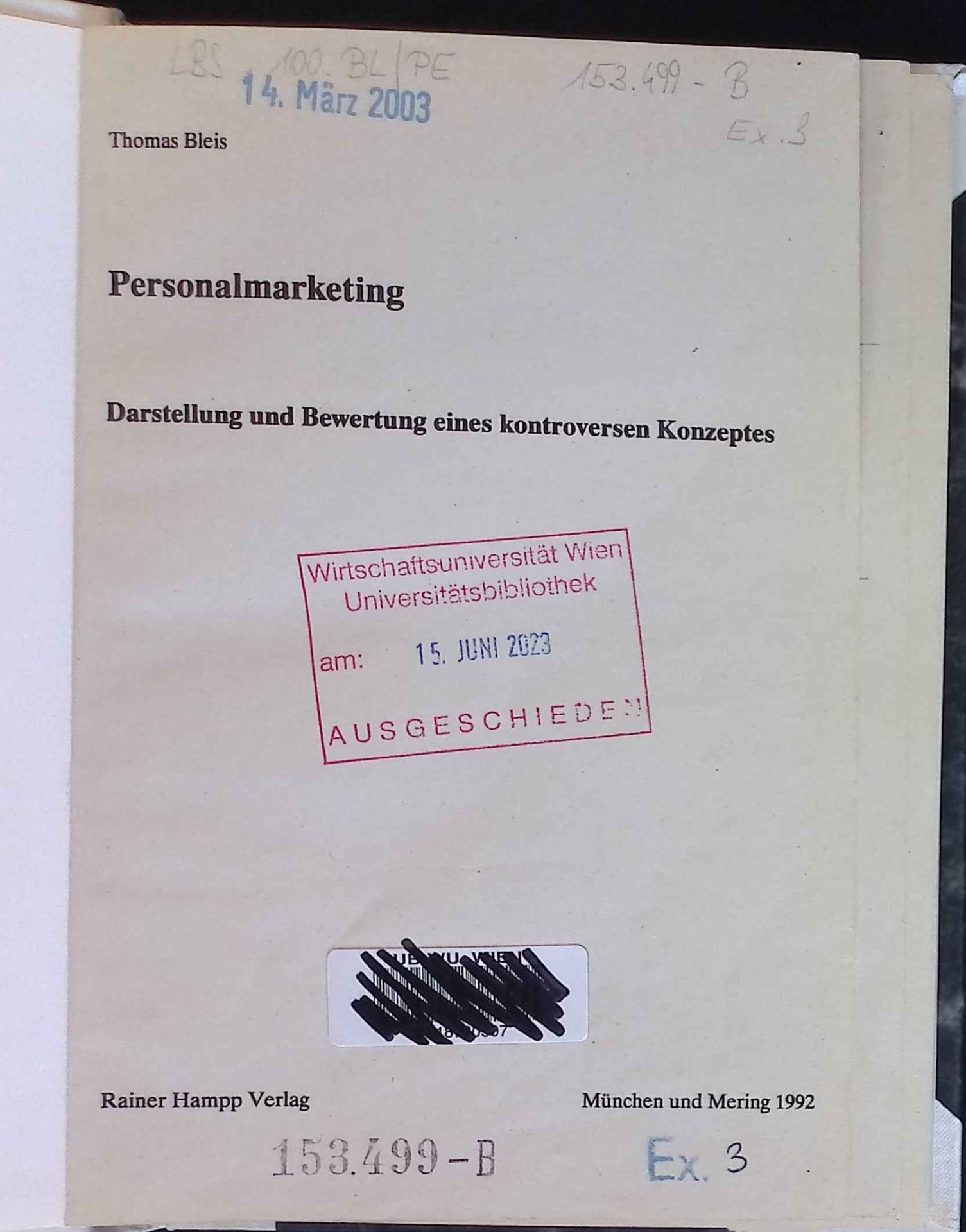 Personalmarketing : Darstellung und Bewertung eines kontroversen Konzeptes