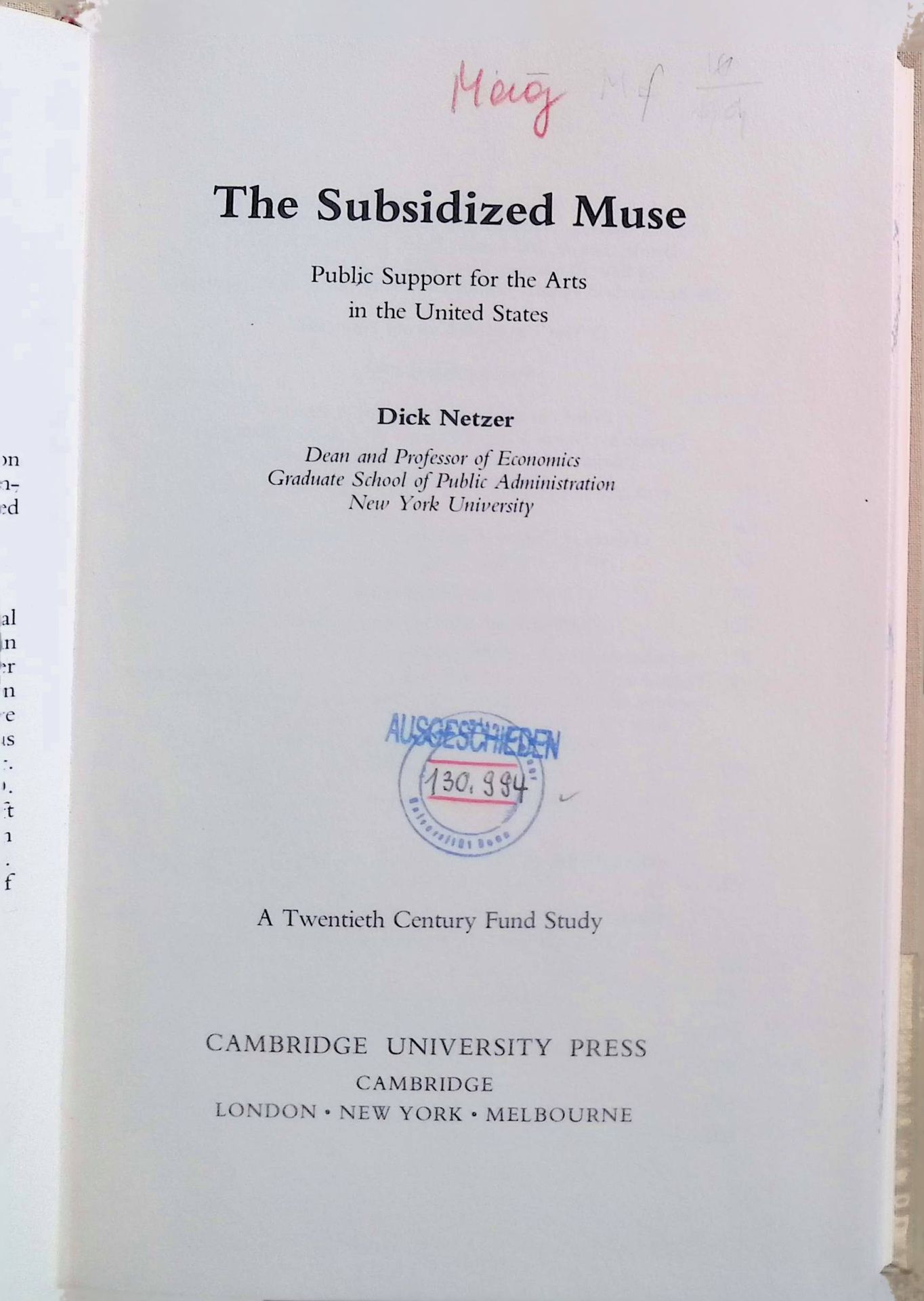 The Subsidized Muse: Public Support for the Arts in the United States