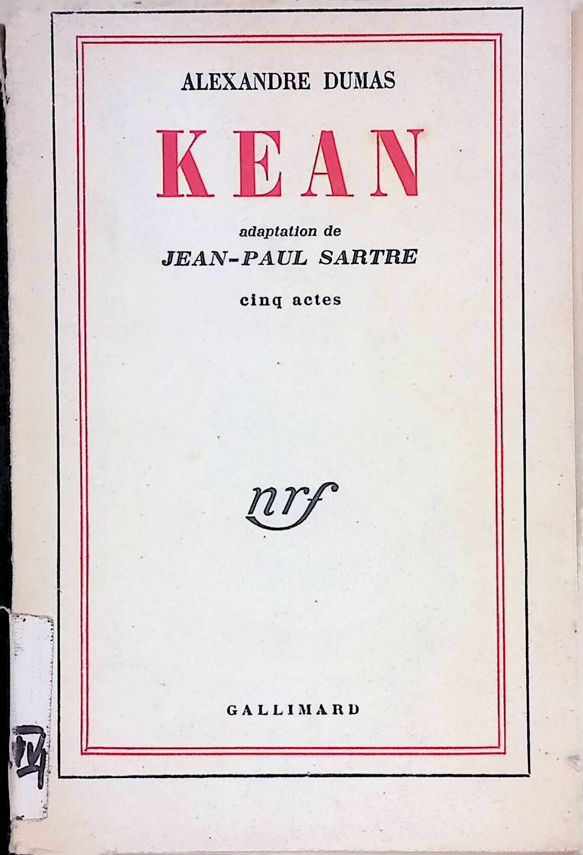 Kean: adaptation de Jean-Paul Sartre - cinq actes