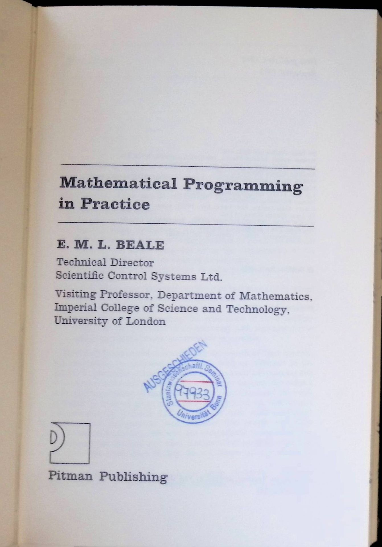 Mathematical Programming in Practice