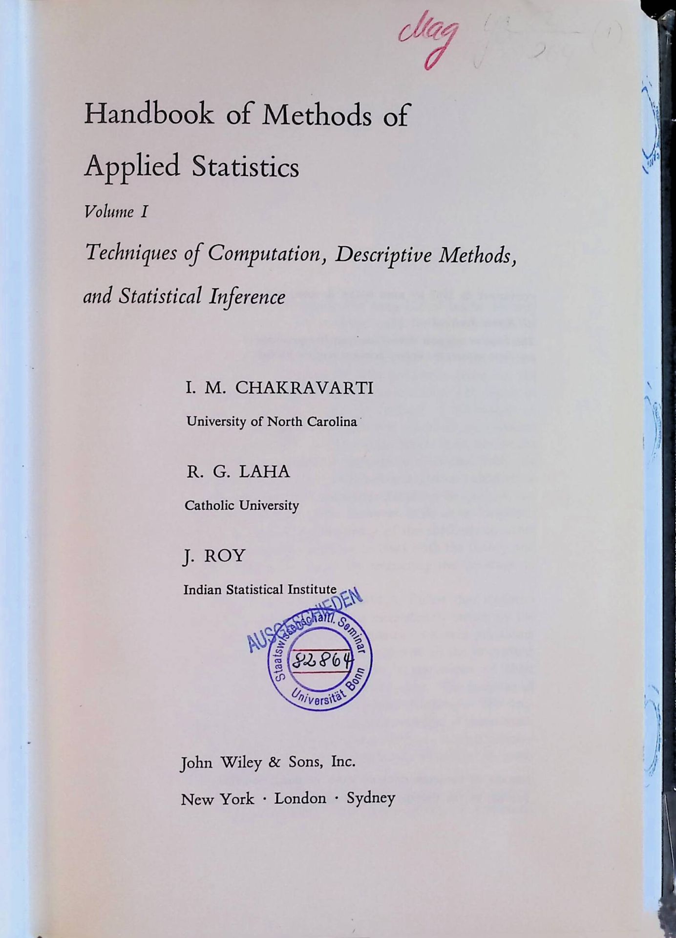 Handbook of Methods of Applieds Statistics Vol.I: Techniques of Computation, Descriptive Methods, and Statistical Inference