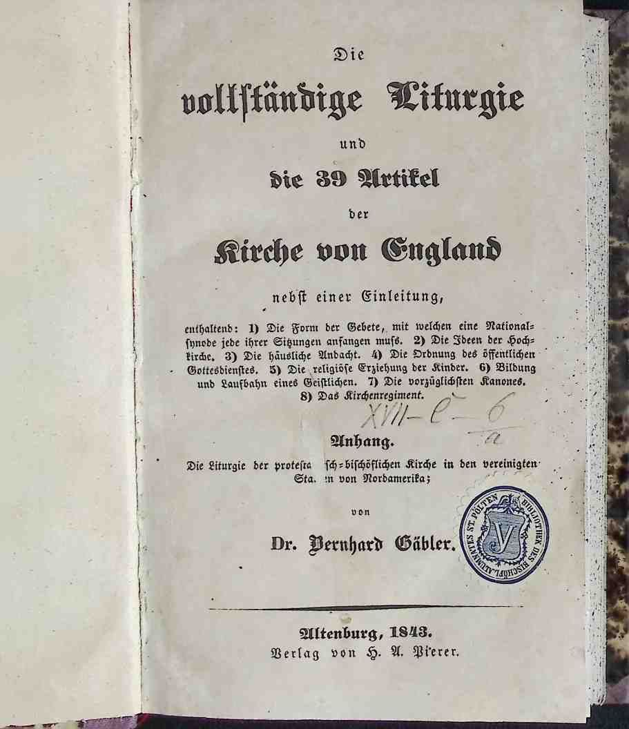 Die vollstandige Liturgie und die 39 Artikel der Kirche von England nebst einer Einleitung