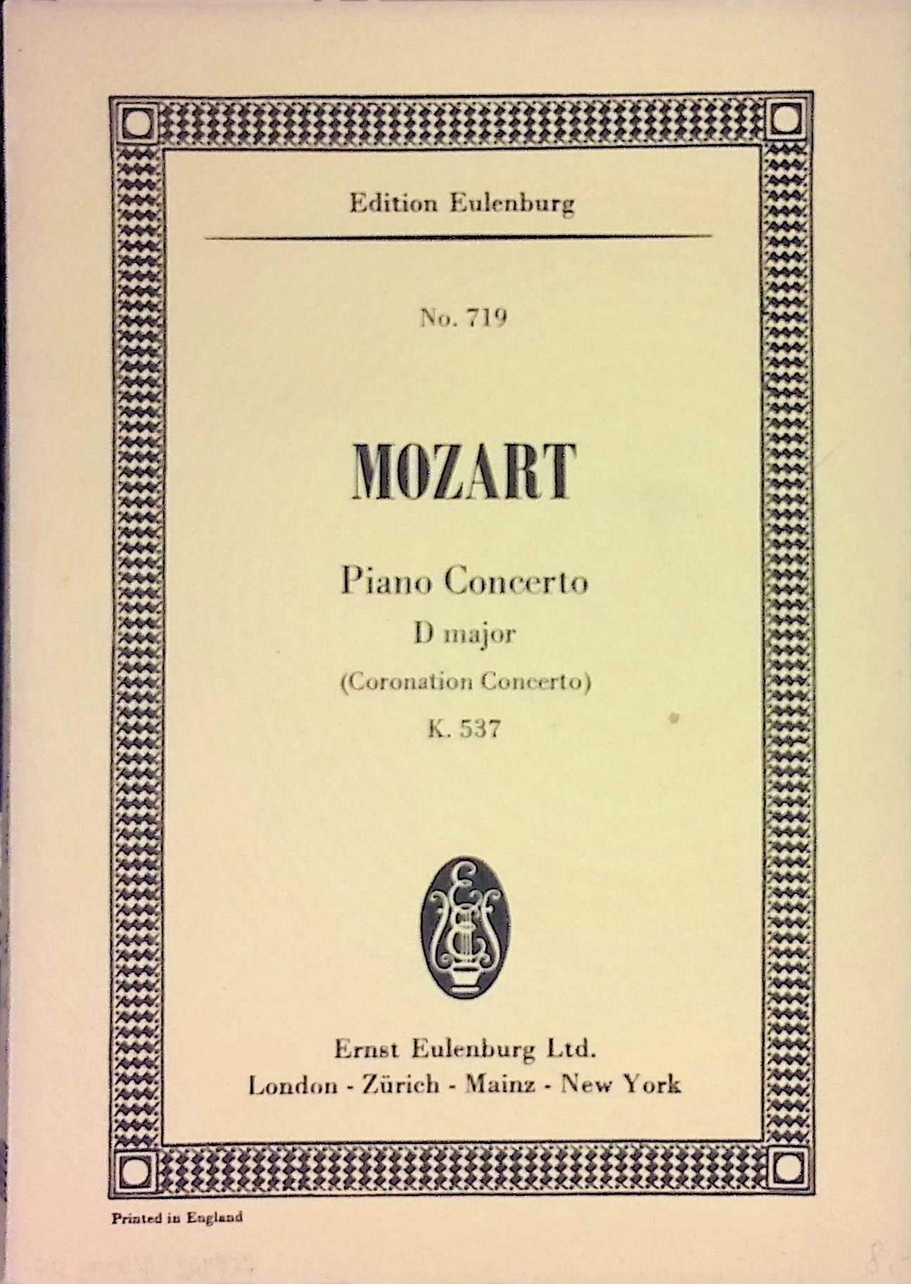 Concerto D major for Pianoforte and Orchestra (Coronation Concerto). K. V. 537