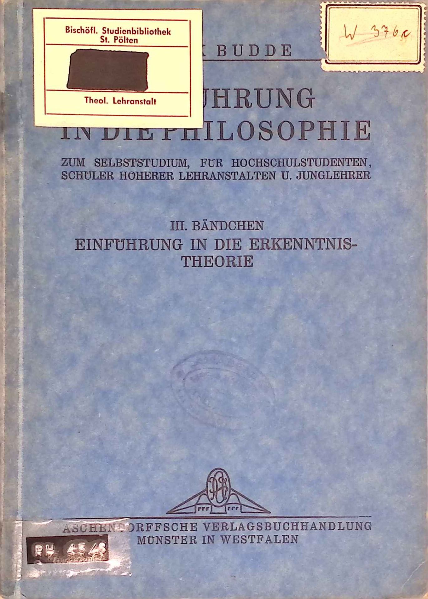 Einführung in die Philosophie - 3.Bändchen., Einführung in die Erkenntnistheorie
