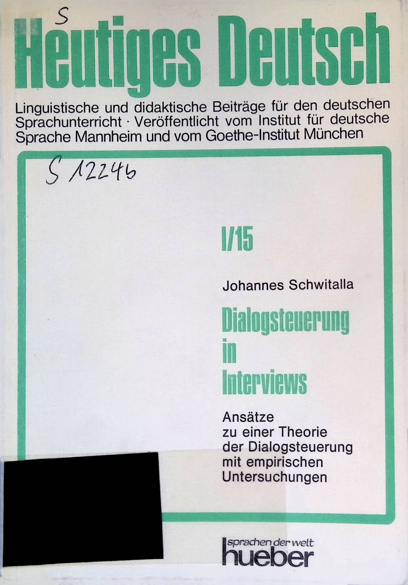 Dialogsteuerung in Interviews : Ansätze zu e. Theorie d. Dialogsteuerung mit empir. Unters. von Politiker-, Experten- u. Starinterviews in Rundfunk u. Fernsehen