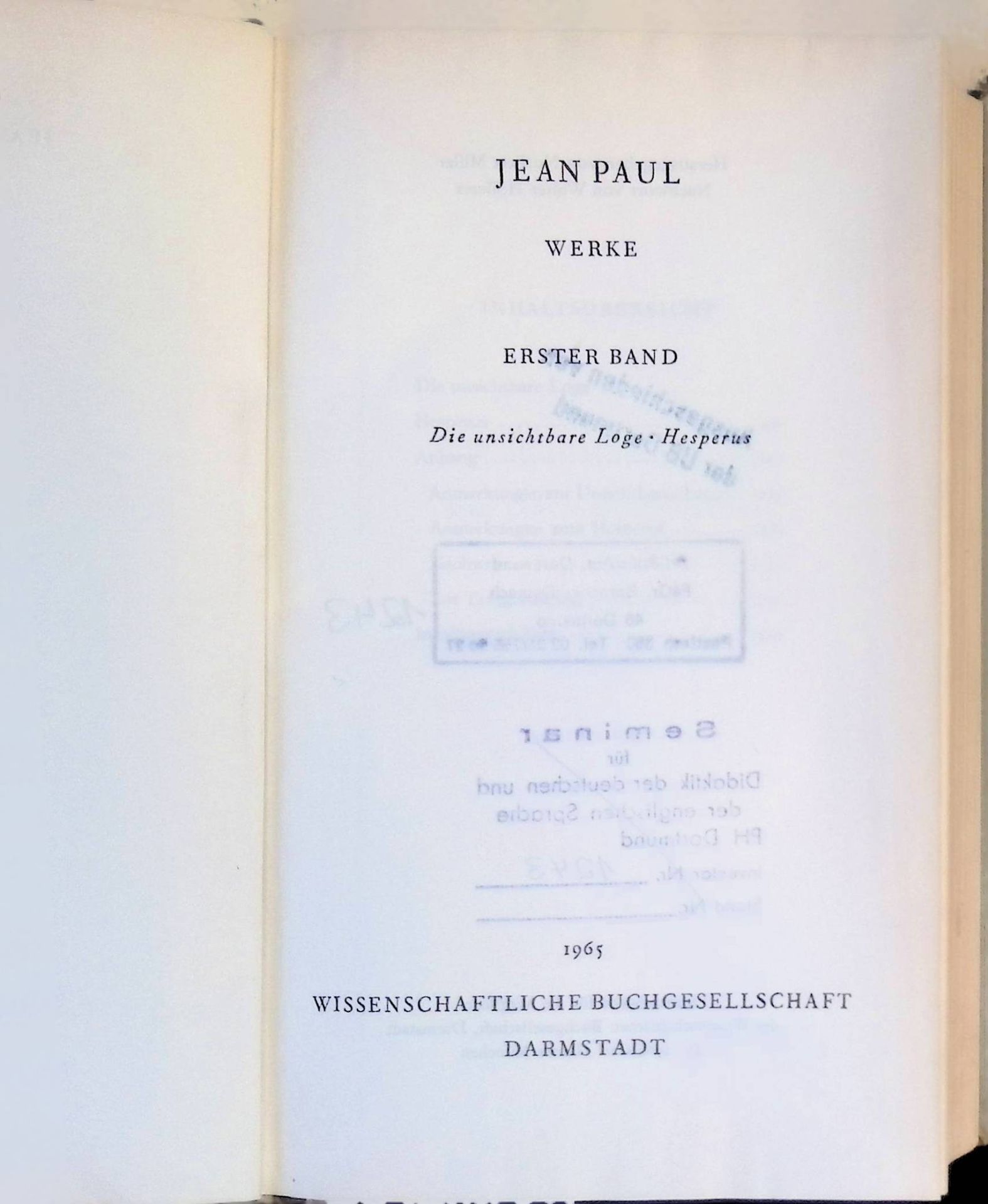 Werke, 1. BAND : Die unsichtbare Loge, Hesperus