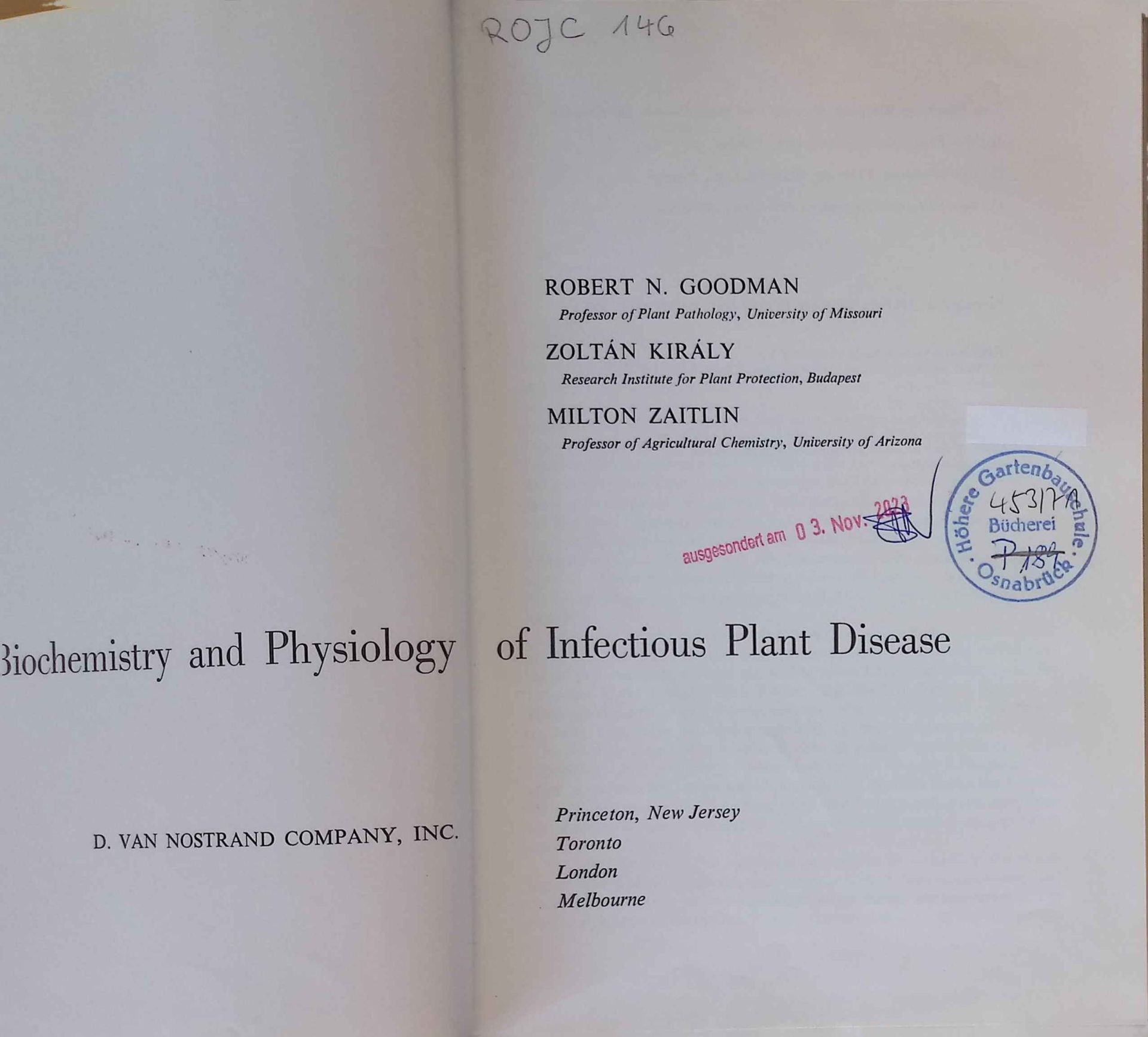 Biochemistry and Physiology of Infectious Plant Diseases