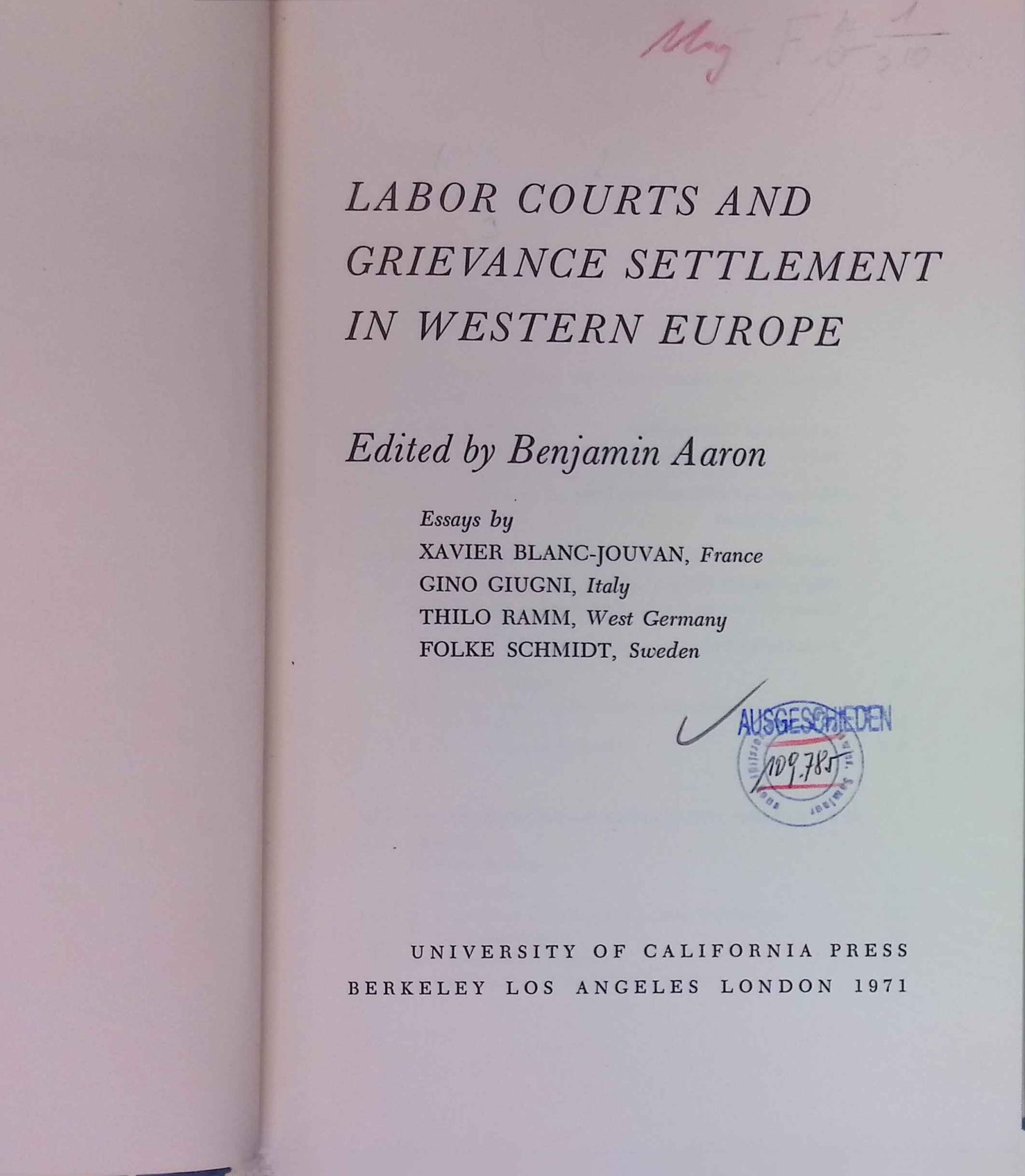 Labor Courts and Grievance Settlement in Western Europe