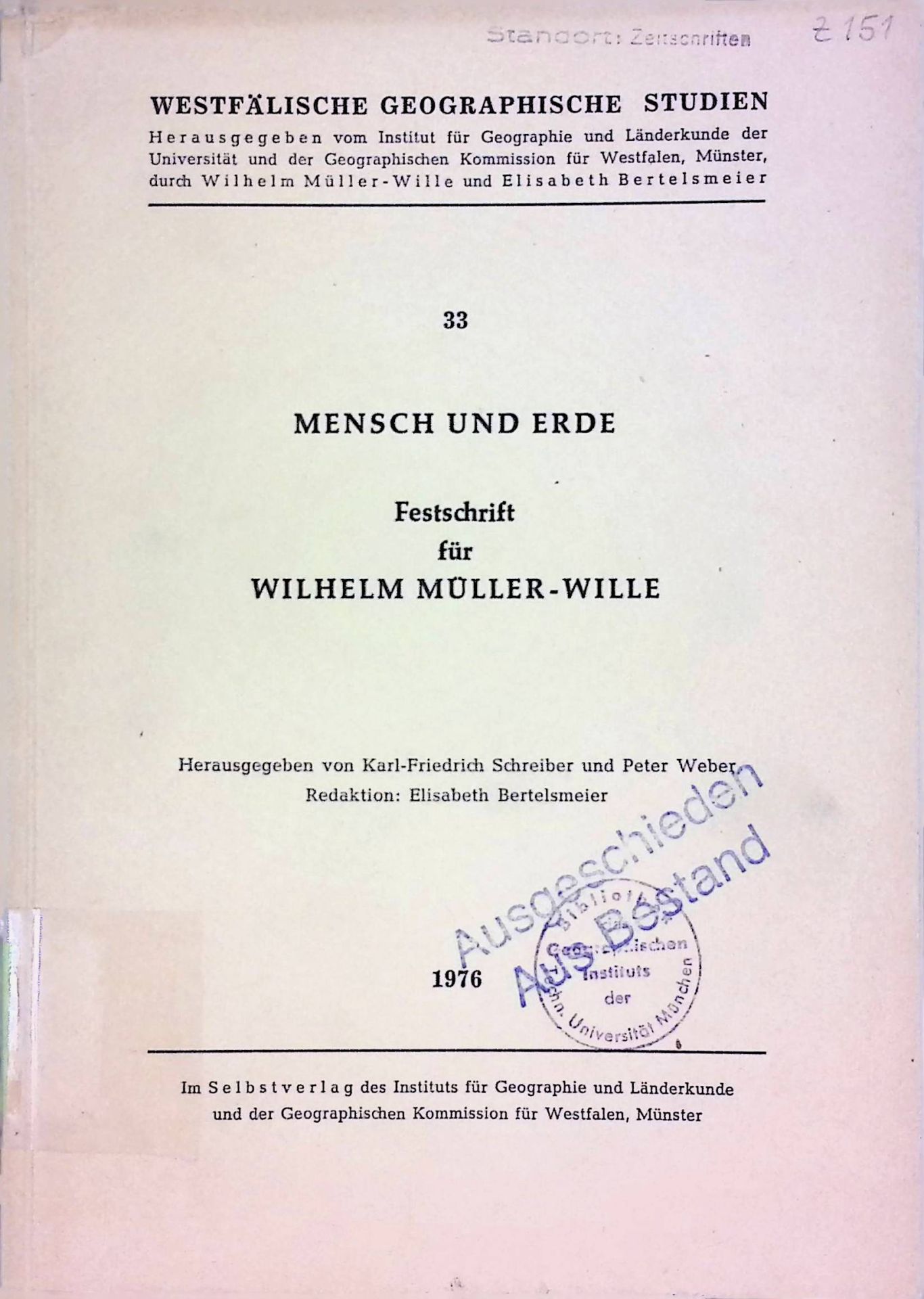 Formenreihen ländlicher Siedlungen. -in: Mensch und Erde. Festschrift für Wilhelm Müller-Wille