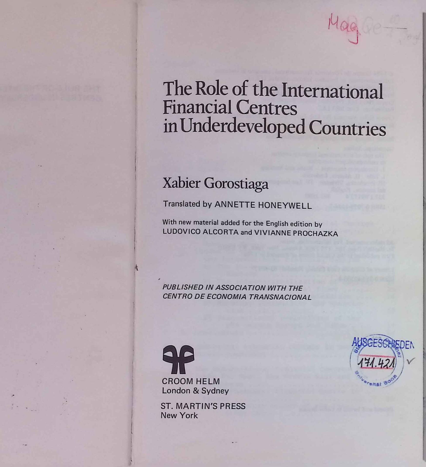 Ther Role of International Financial Centres in Underdeveloped Countries