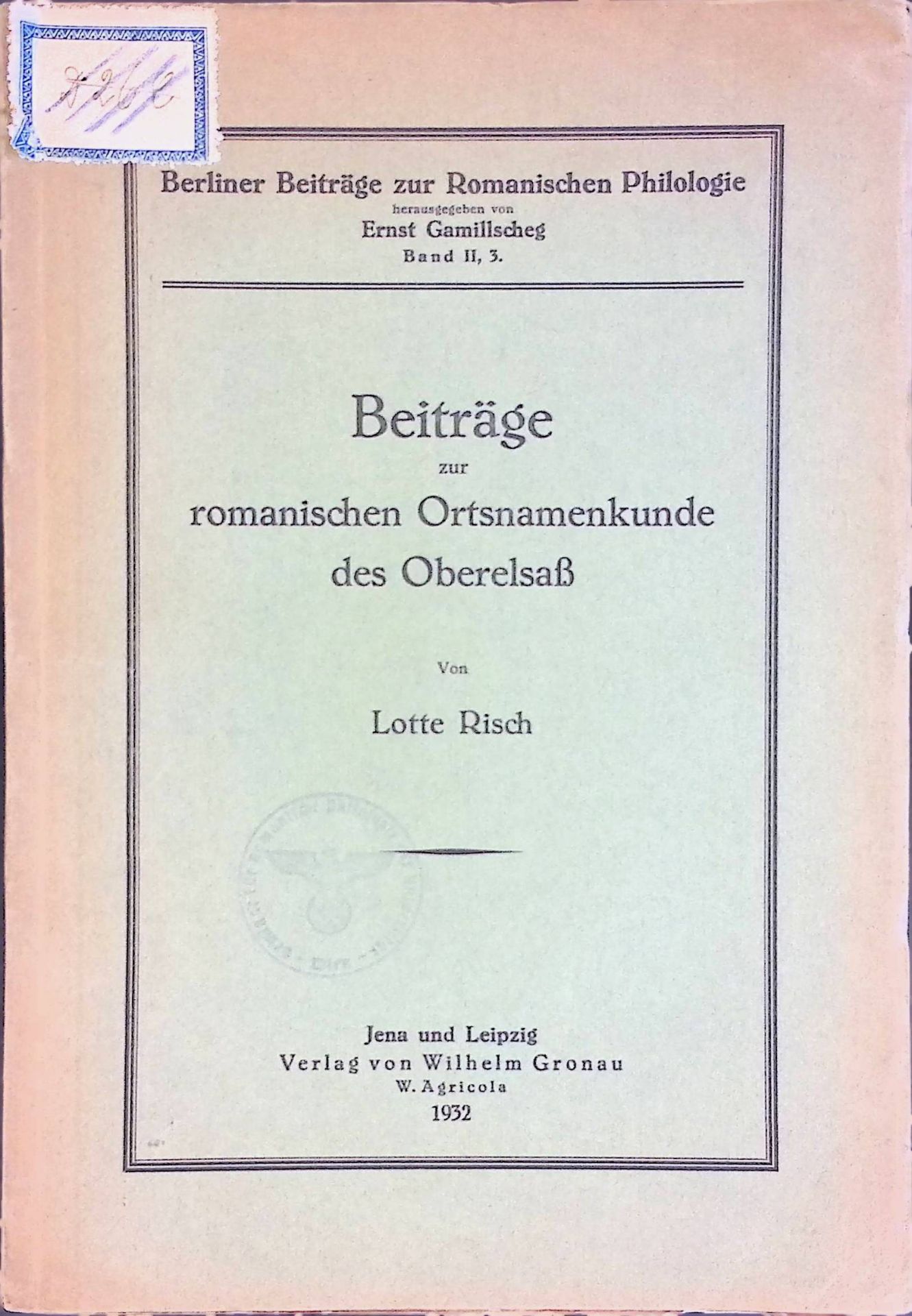 Beiträge zur romanischen Ortsnamenkunde des Oberelsaß