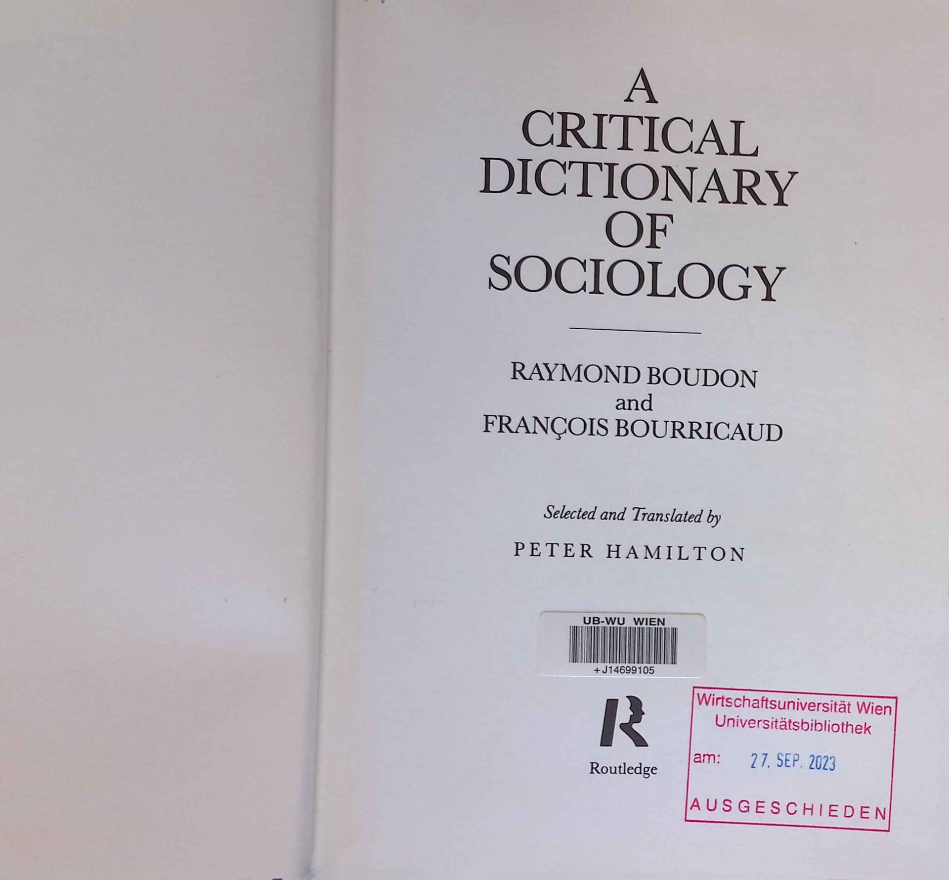 A Critical Dictionary of Sociology