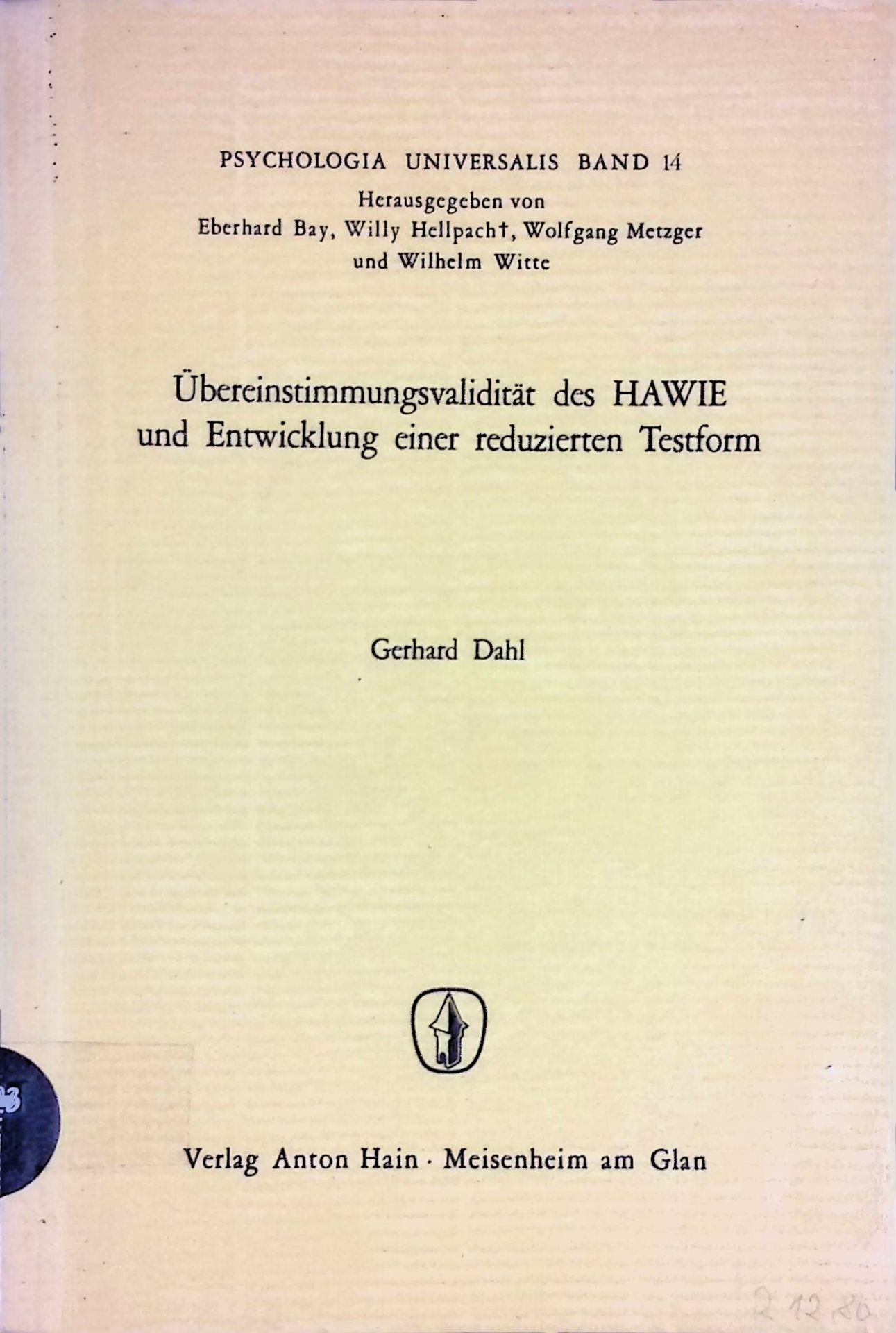 Übereinstimmungsvalidität des HAWIE und Entwicklung einer reduzierten Testform